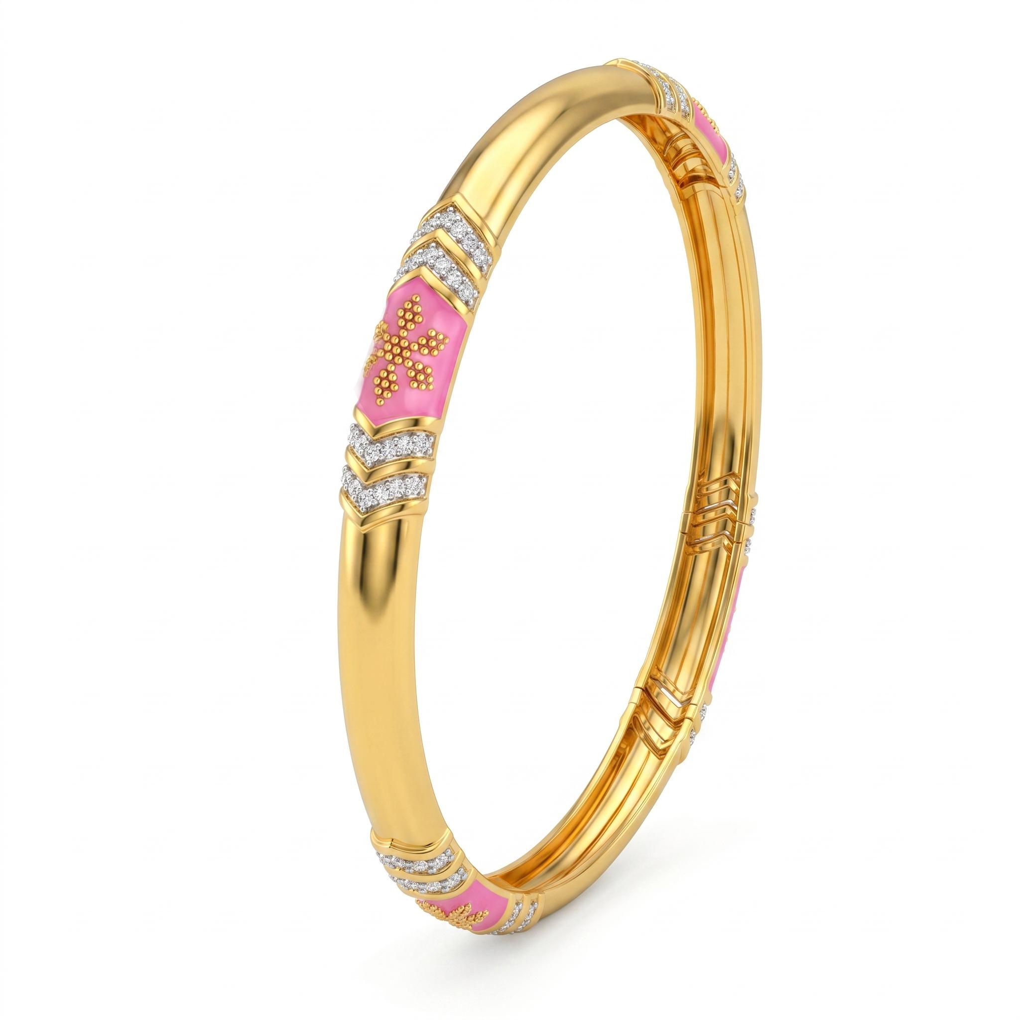 Floral Pink Enamel Station Bangle , 2.3