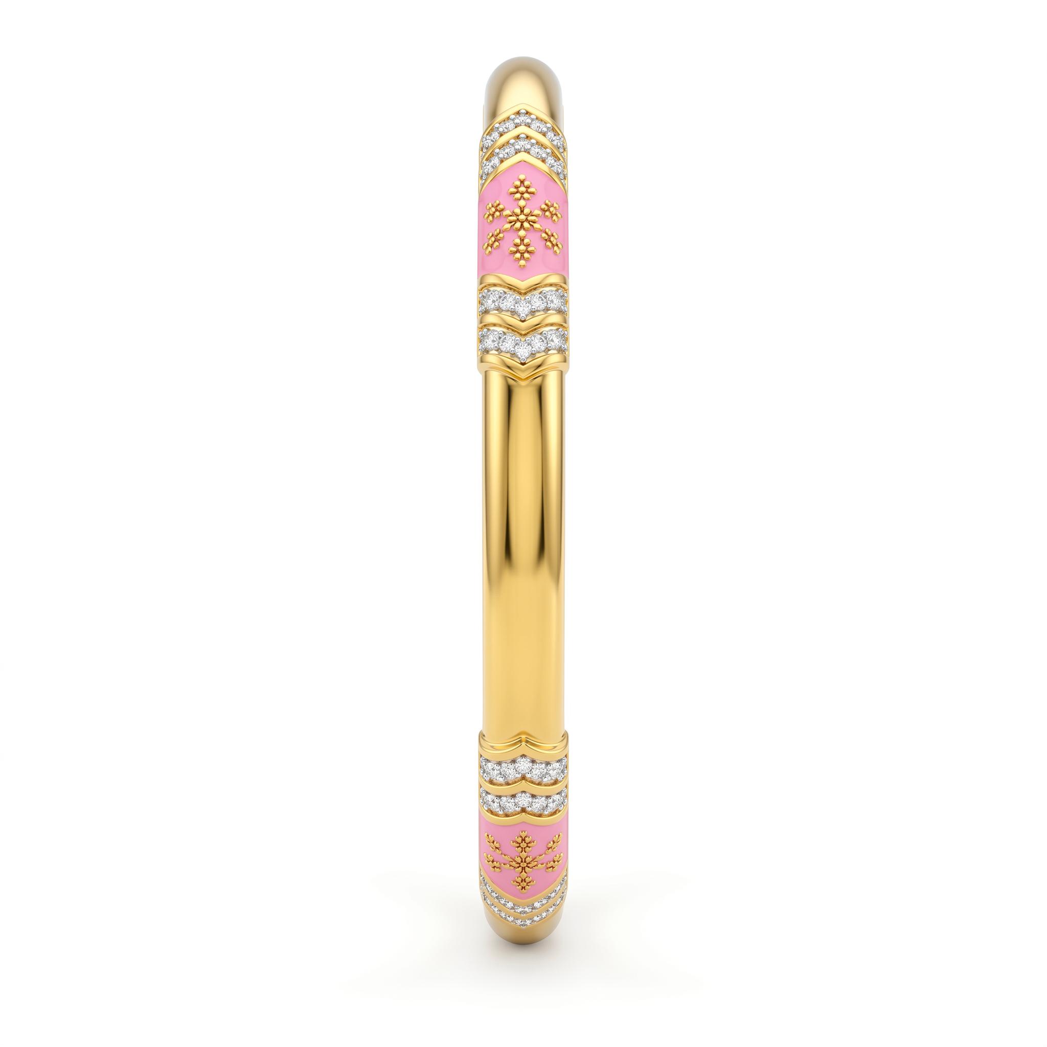 Floral Pink Enamel Station Bangle , 2.3