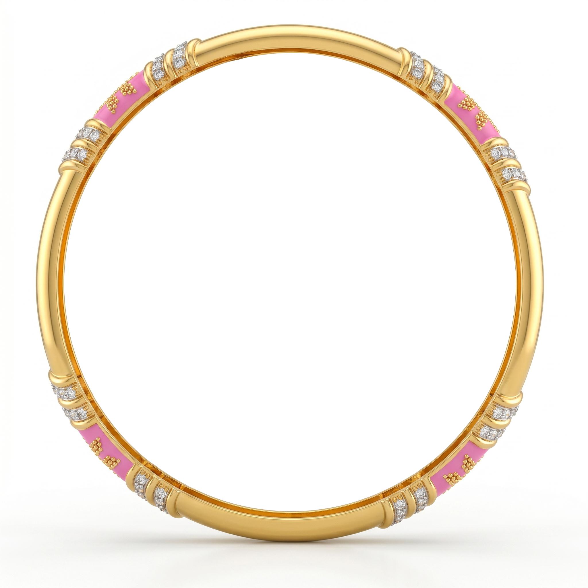 Floral Pink Enamel Station Bangle , 2.3