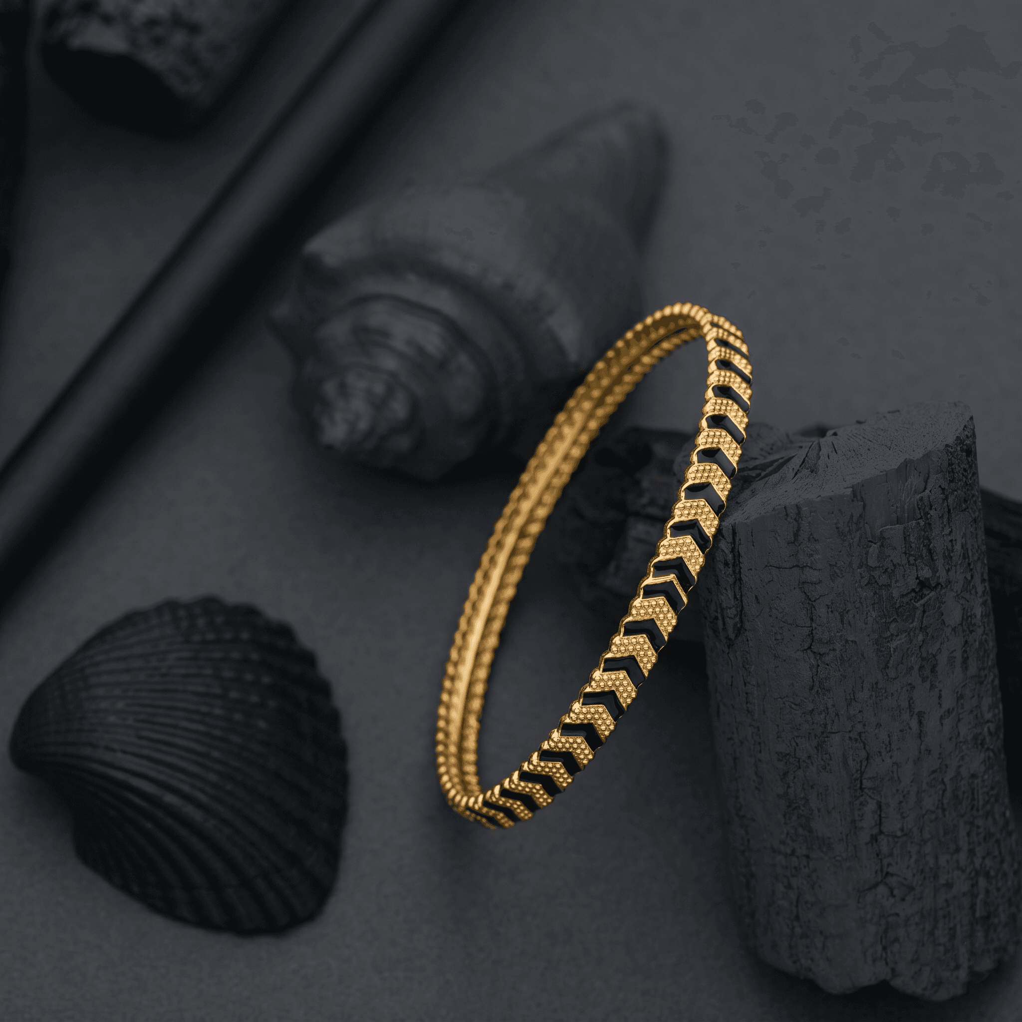 Black Chevron Enamel Bangle , 2.3