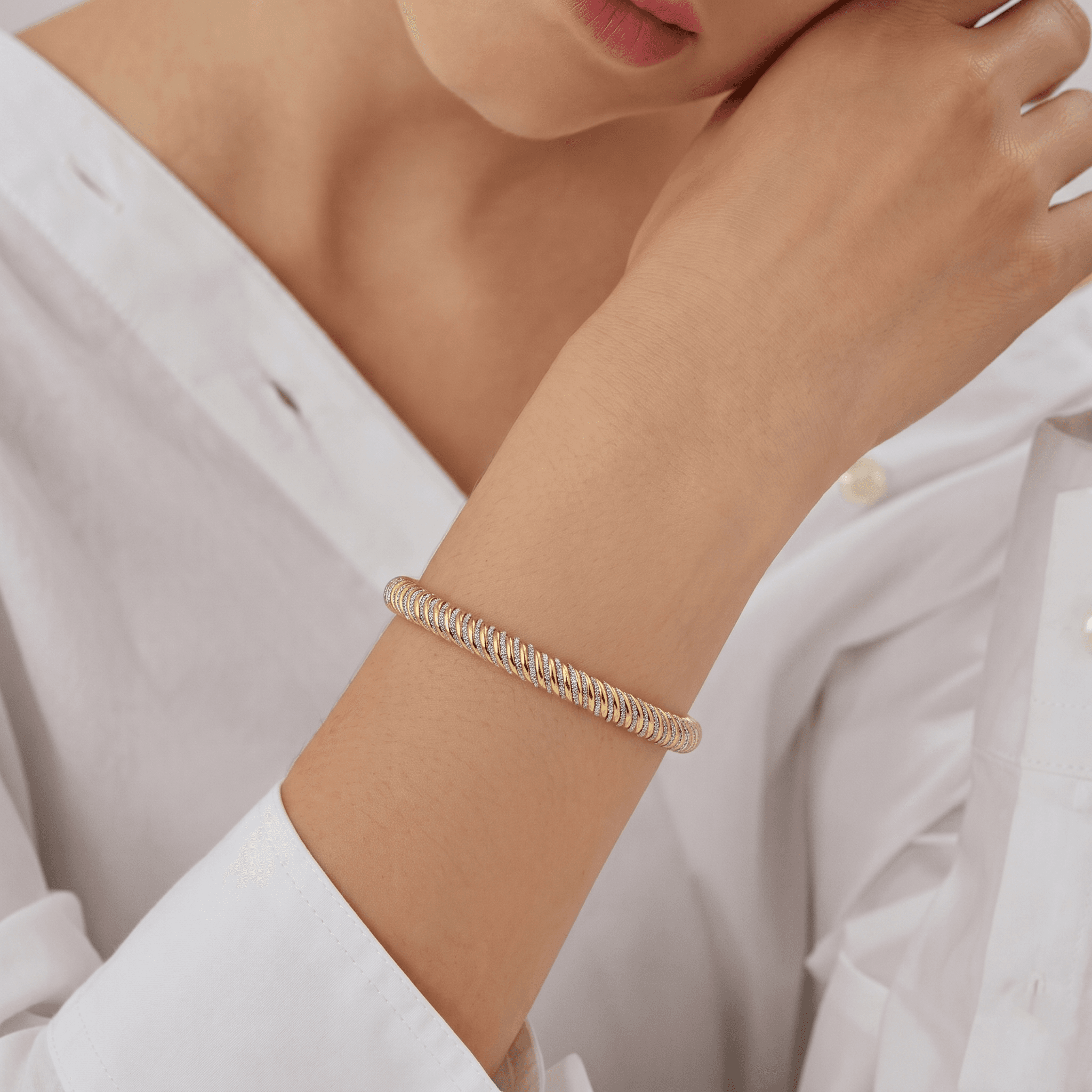 Dual-Tone Twisted Rope Bangle , 2.3