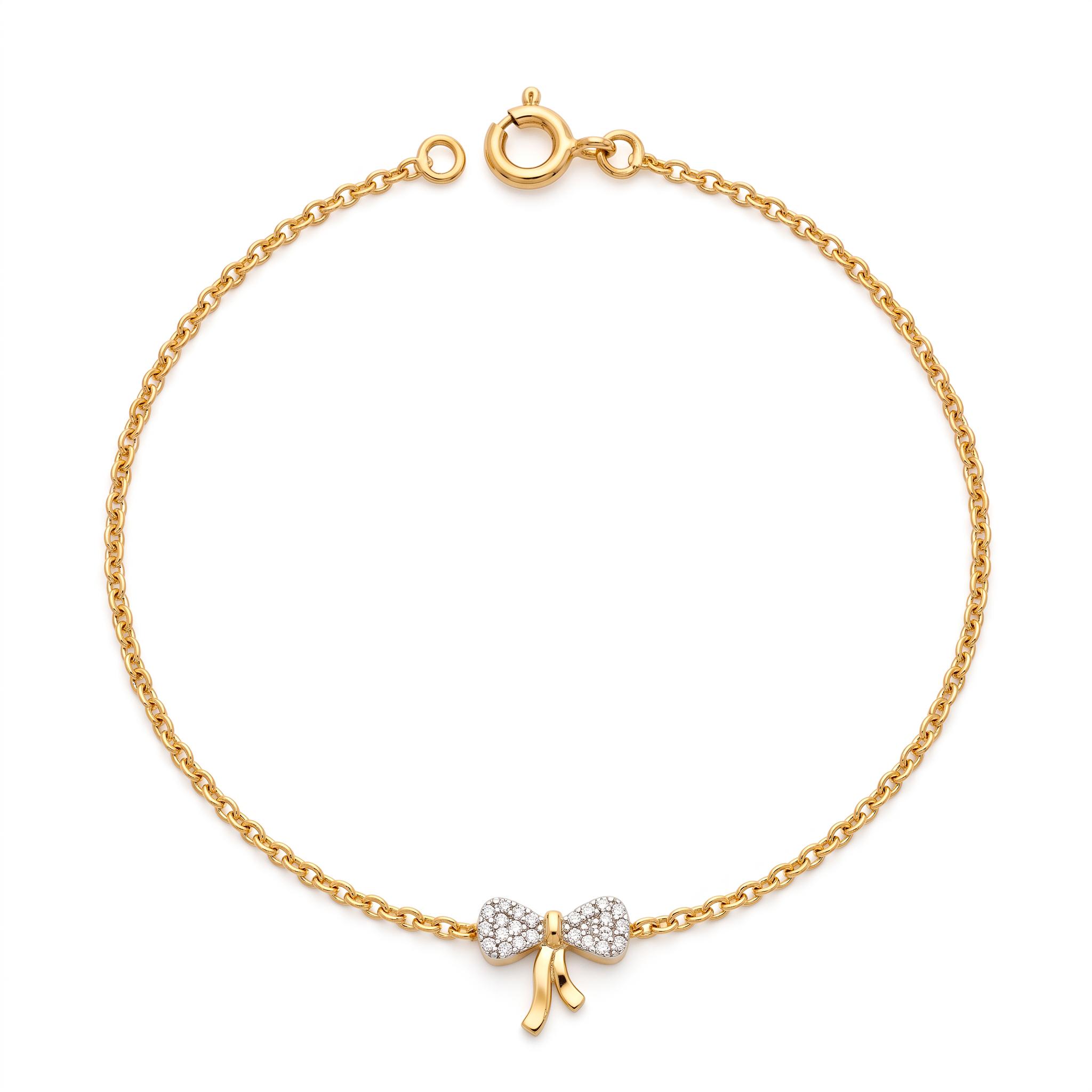 Pave Diamond Bow Charm Bracelet ,