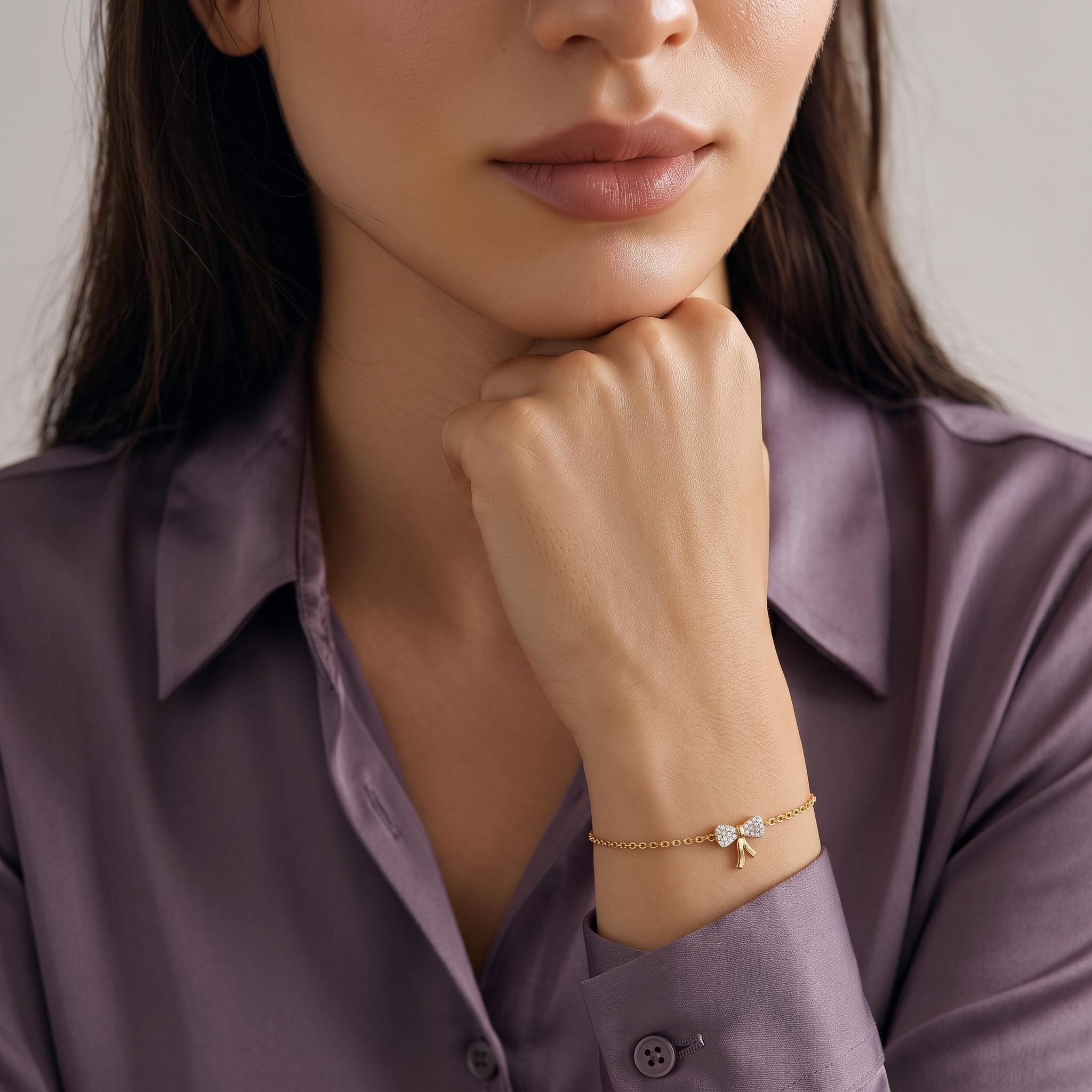 Pave Diamond Bow Charm Bracelet ,