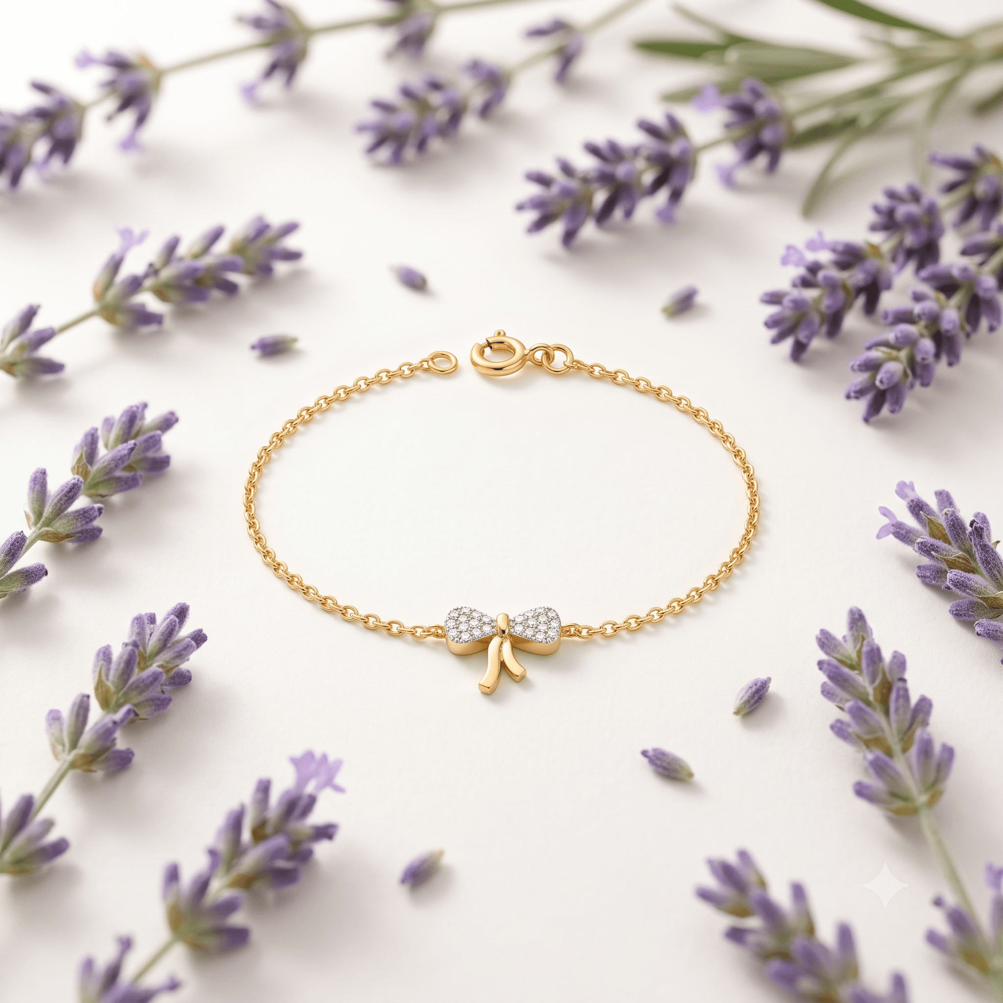 Pave Diamond Bow Charm Bracelet ,