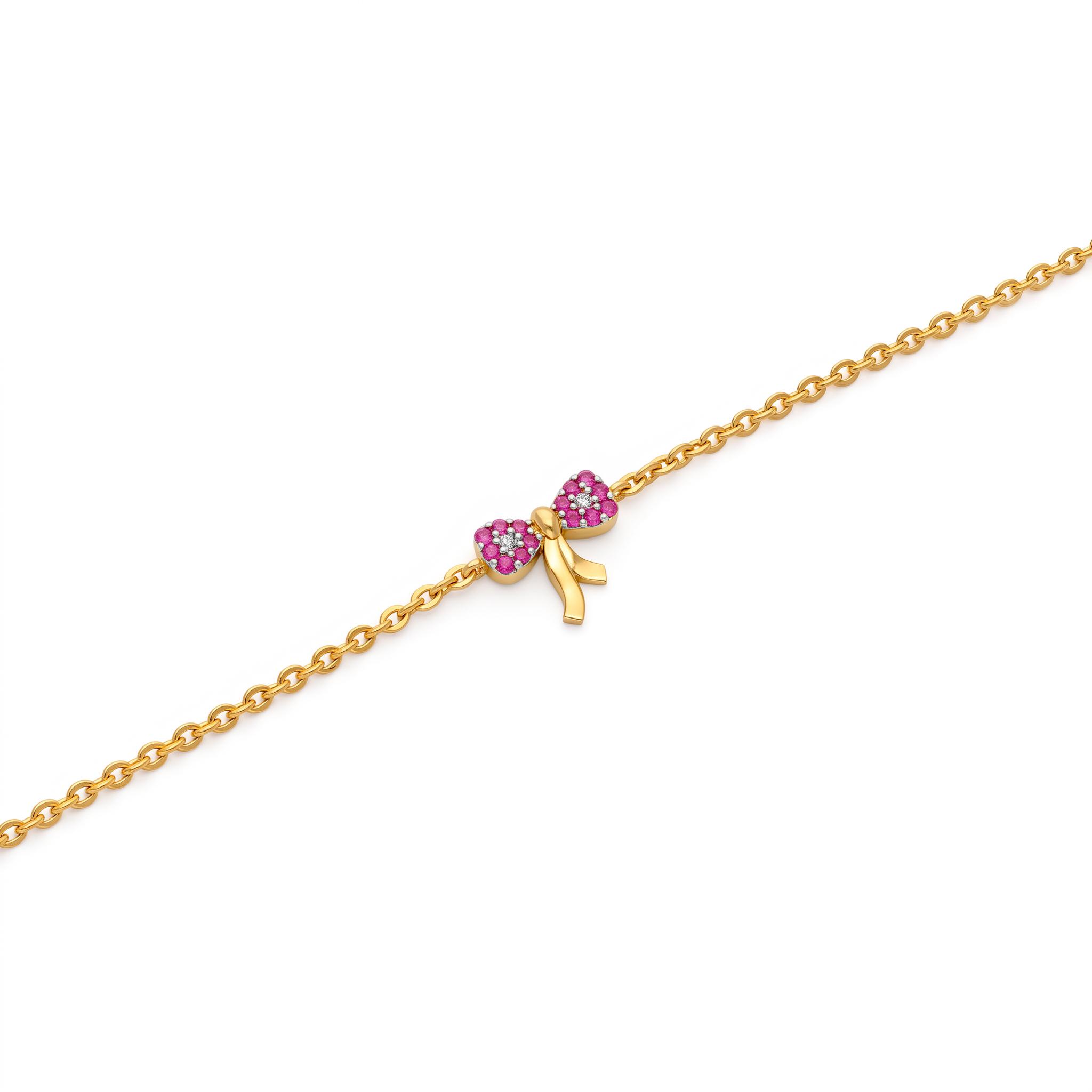 White & Ruby Cz Stone Pave Bow Charm Bracelet ,