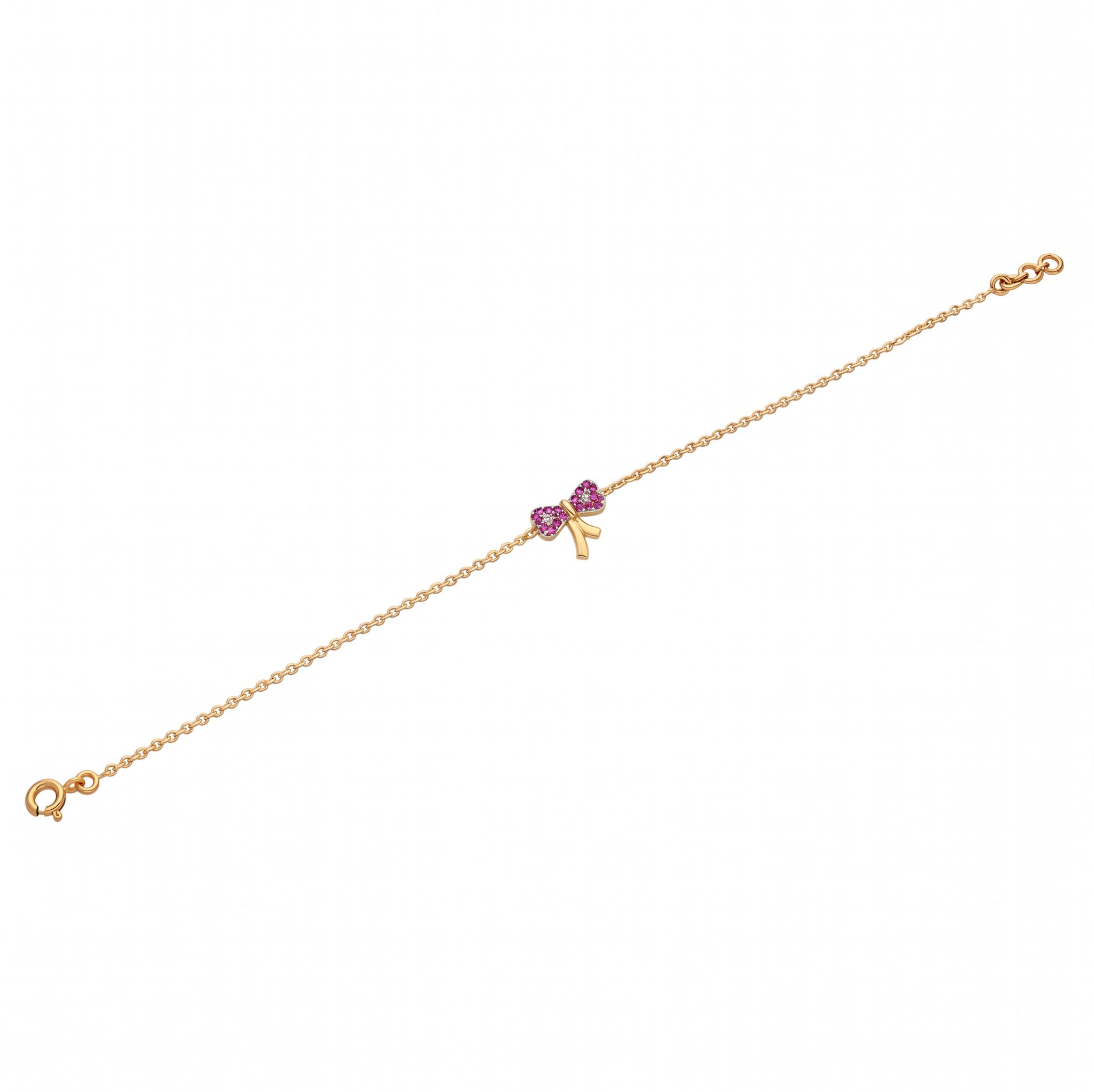 White & Ruby Cz Stone Pave Bow Charm Bracelet ,