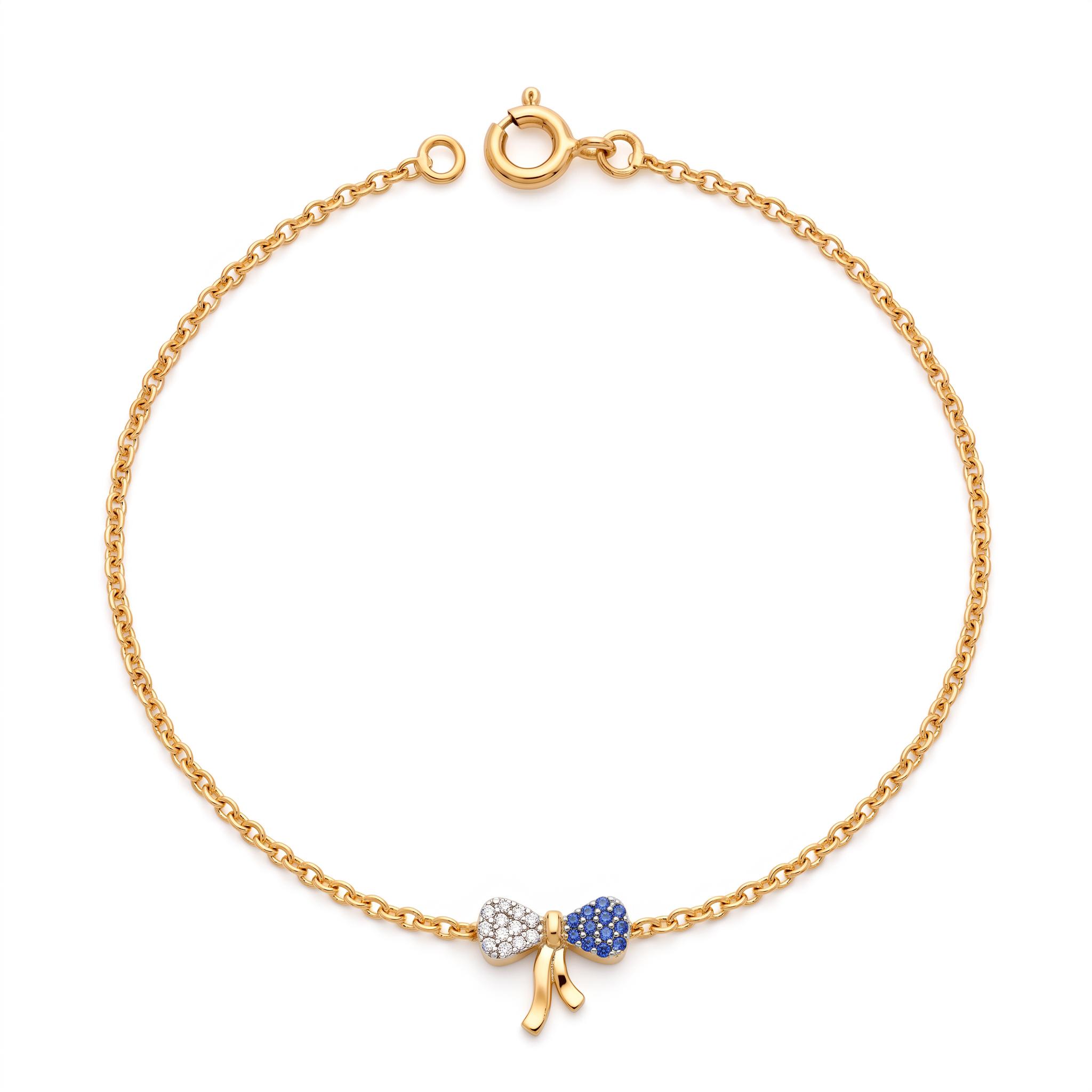 Blue & White Pave Bow Charm Bracelet ,