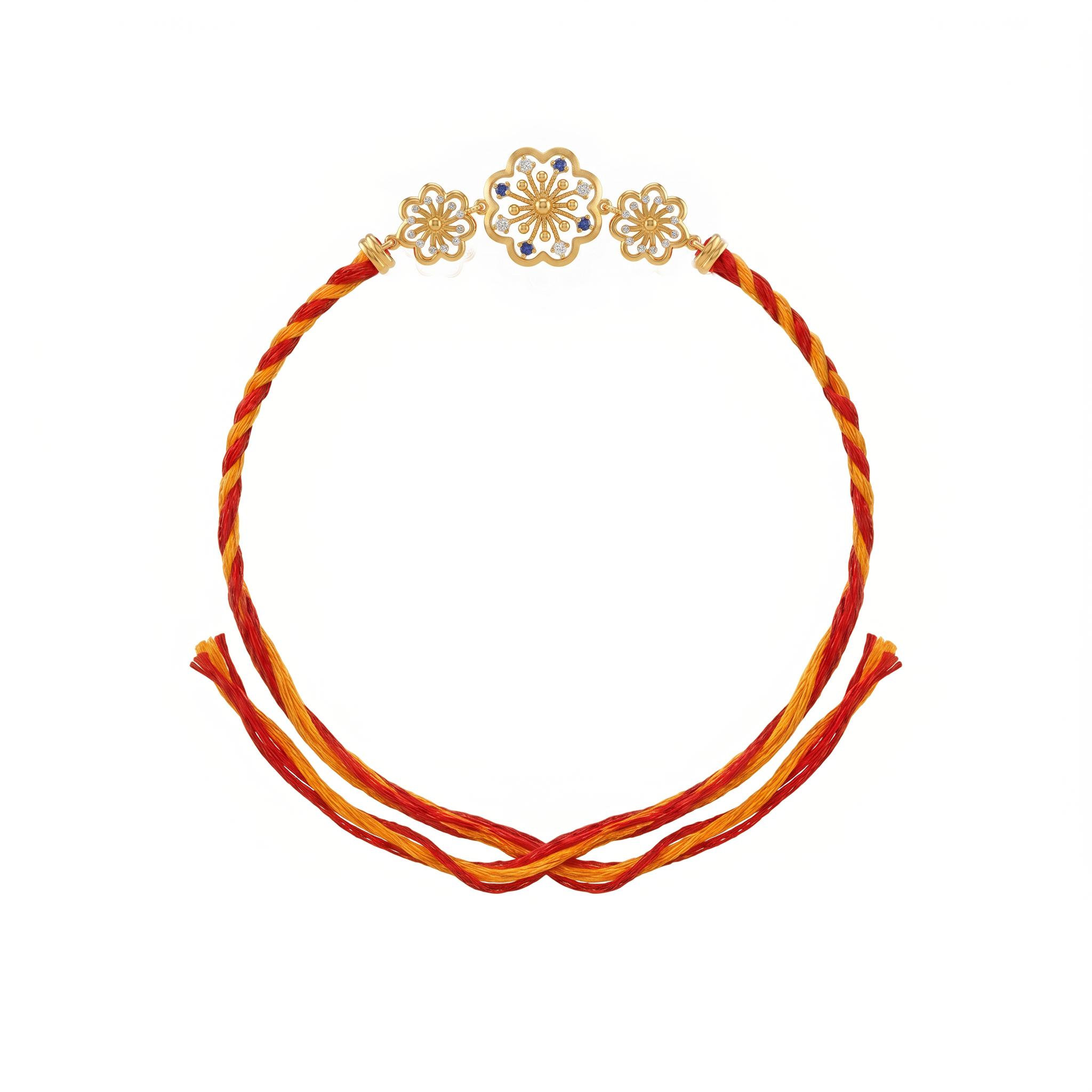 Floral Stone Silver Gold-Plated Rakhi ,