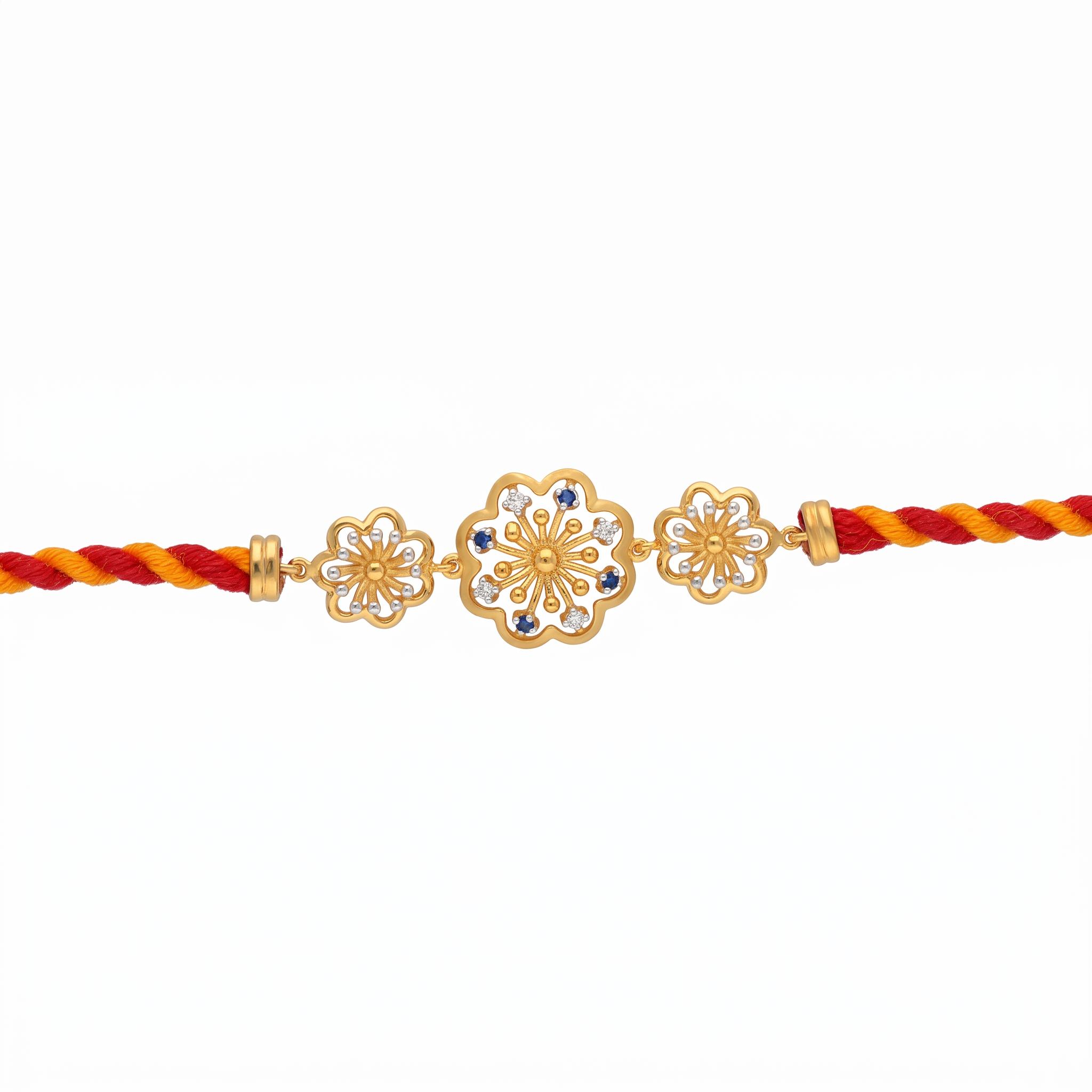 Floral Stone Silver Gold-Plated Rakhi ,