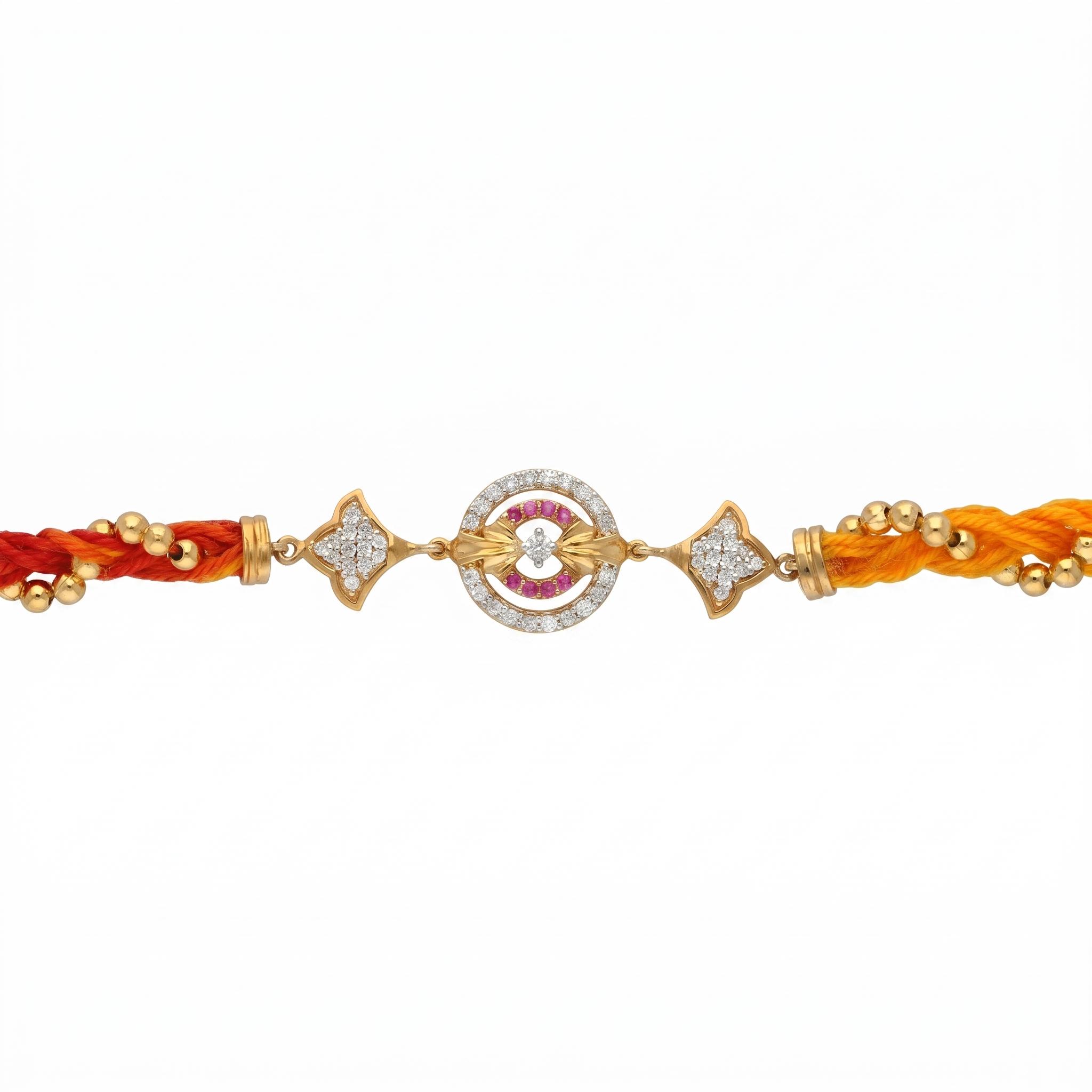 Circular Medallion Silver Gold-Plated Rakhi ,