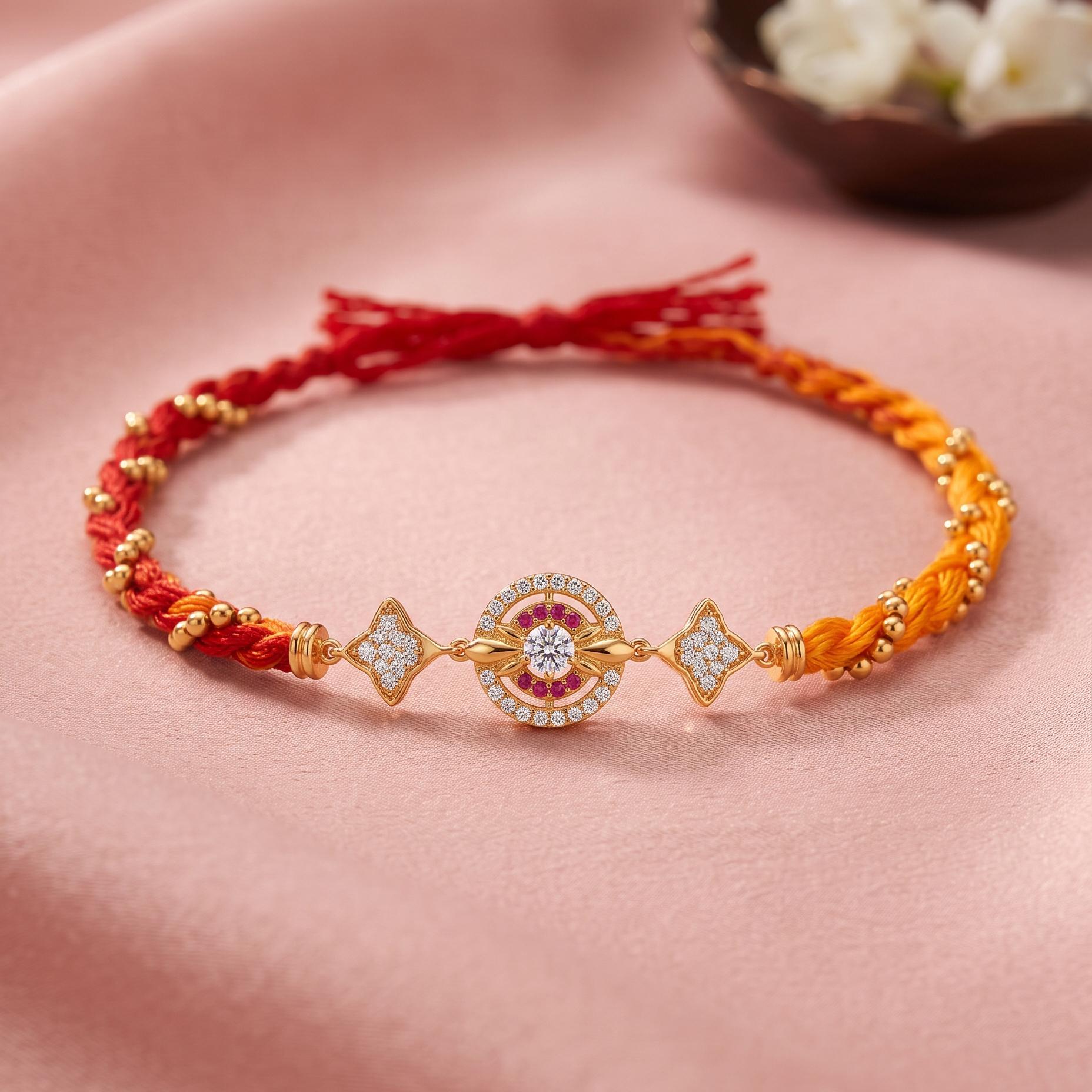 Circular Medallion Silver Gold-Plated Rakhi ,