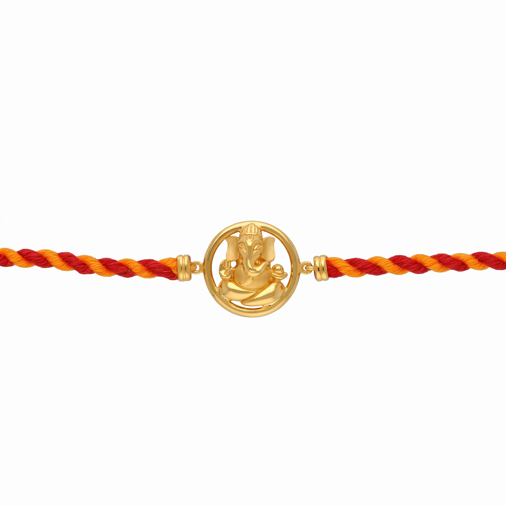 Lord Ganesha Silver Gold-Plated Rakhi ,