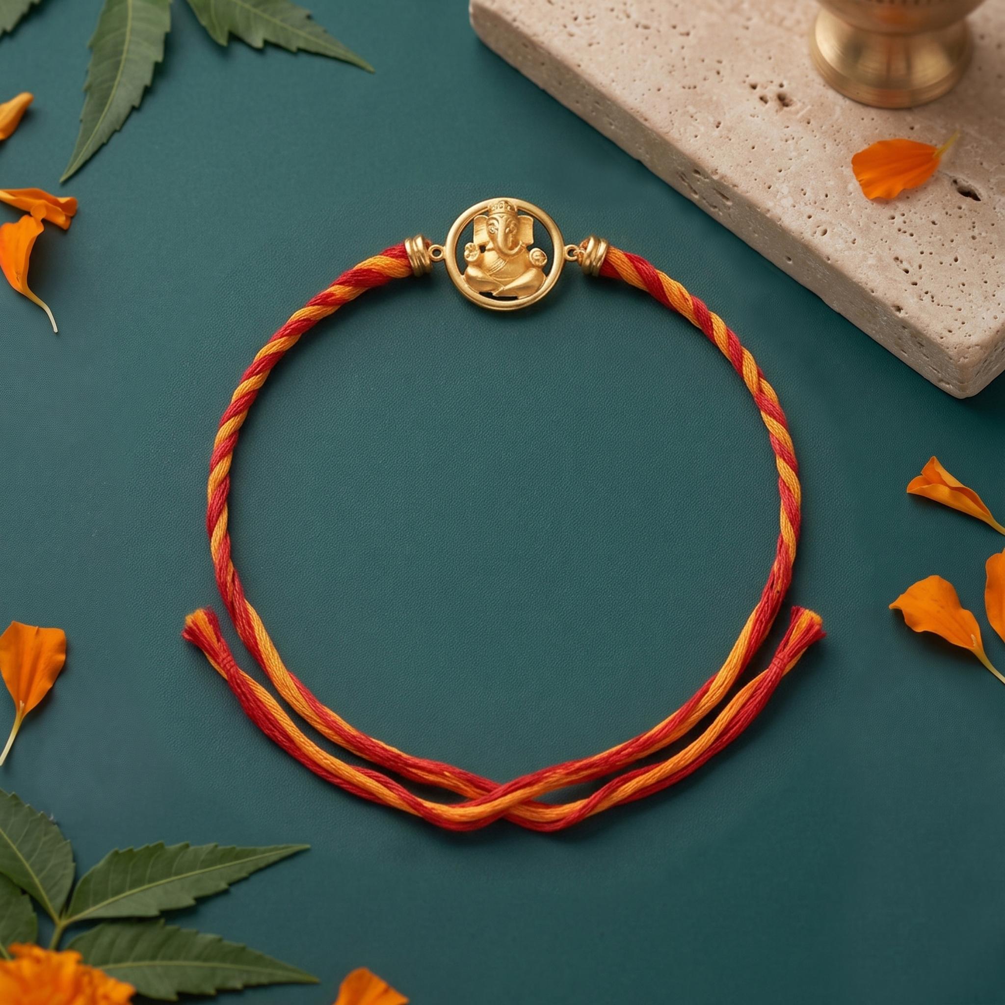 Lord Ganesha Silver Gold-Plated Rakhi ,