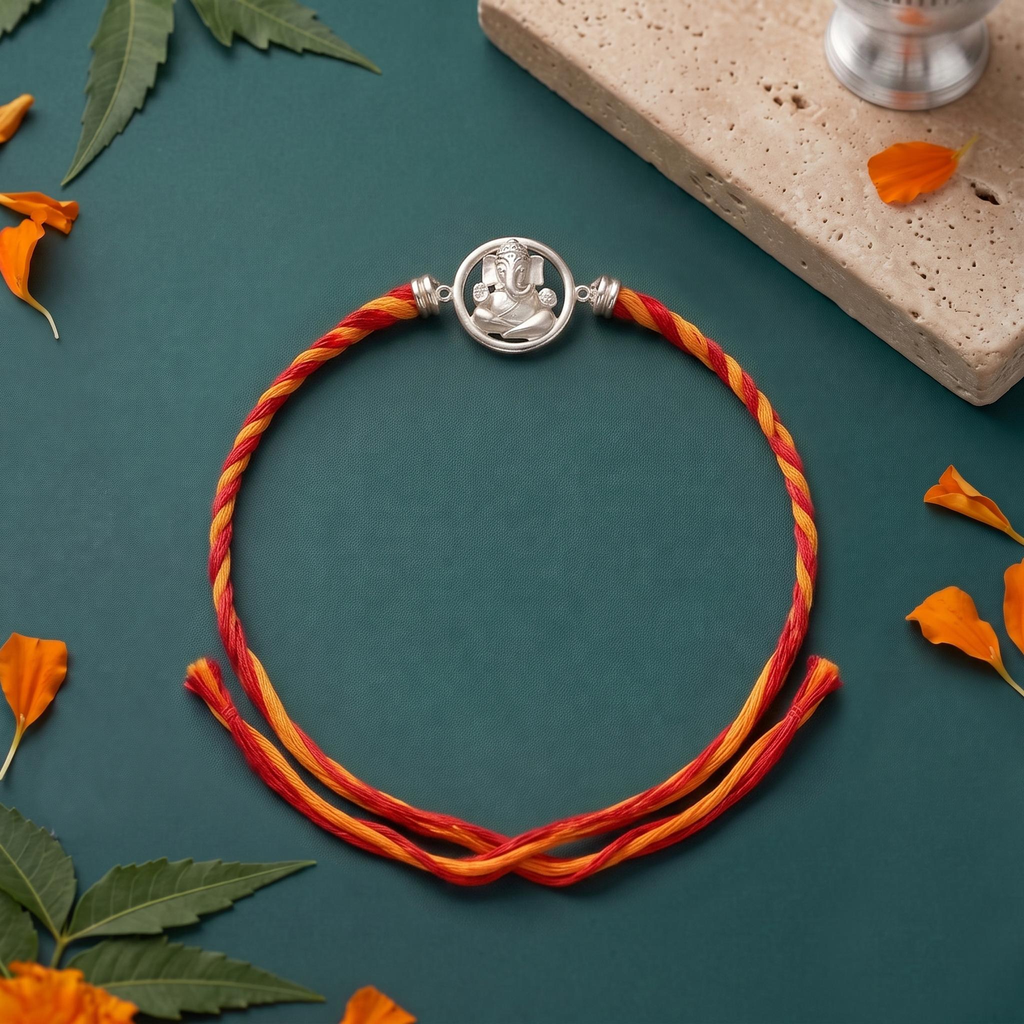 Divine Lord Ganesha Silver Rakhi ,