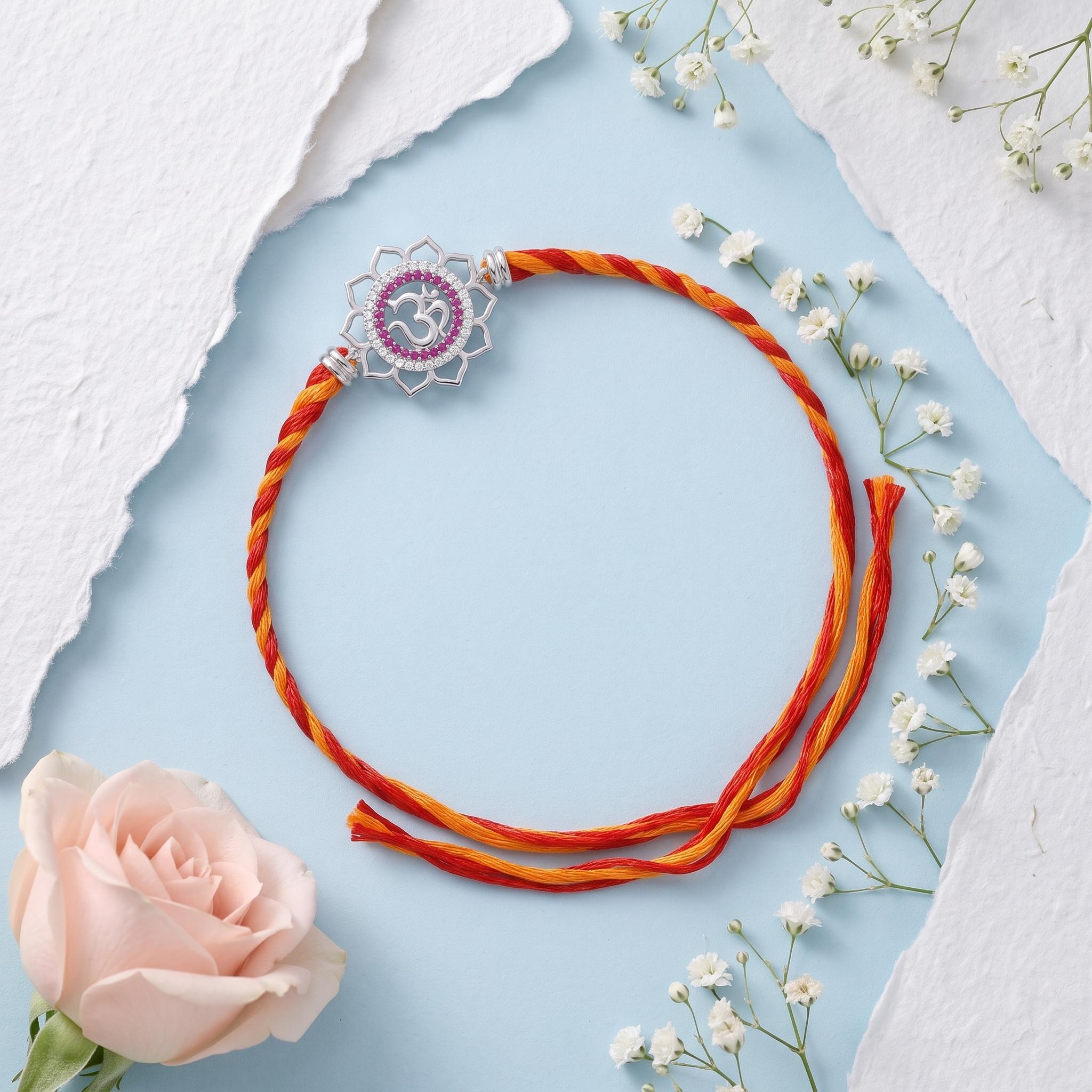 Sacred Lotus Om 925Silver Rakhi ,