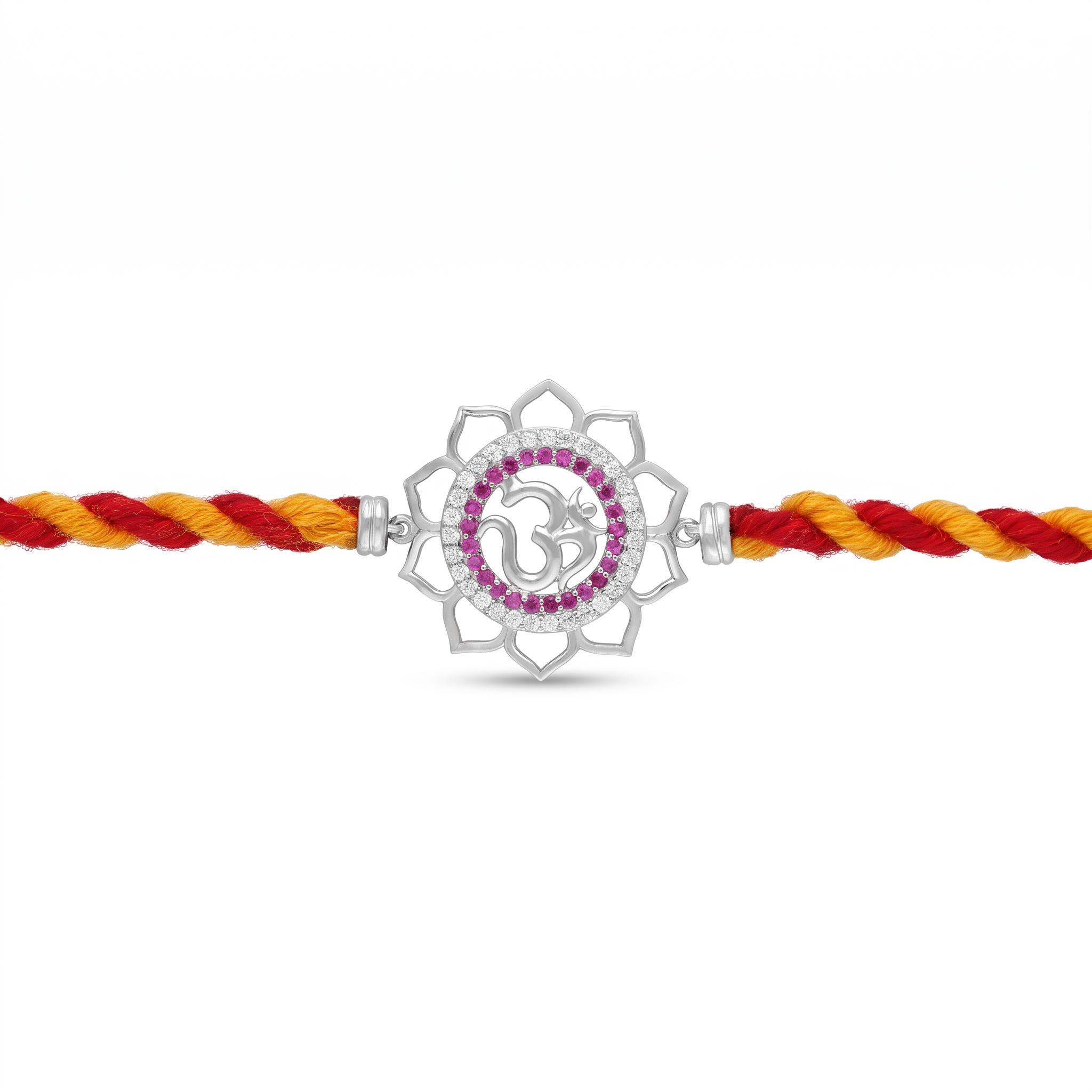 Sacred Lotus Om 925Silver Rakhi ,