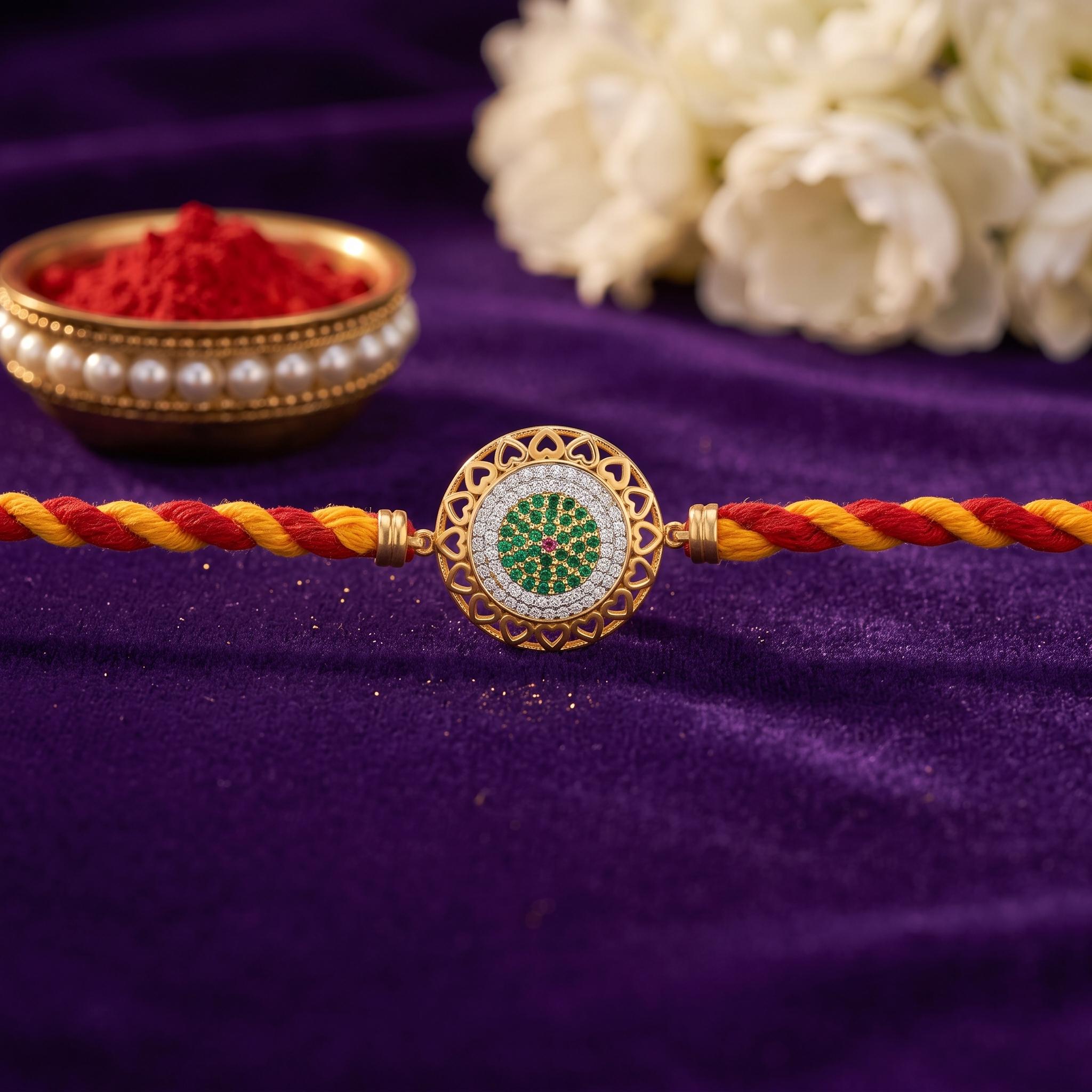 Sacred Heart Halo Green CZ Rakhi ,