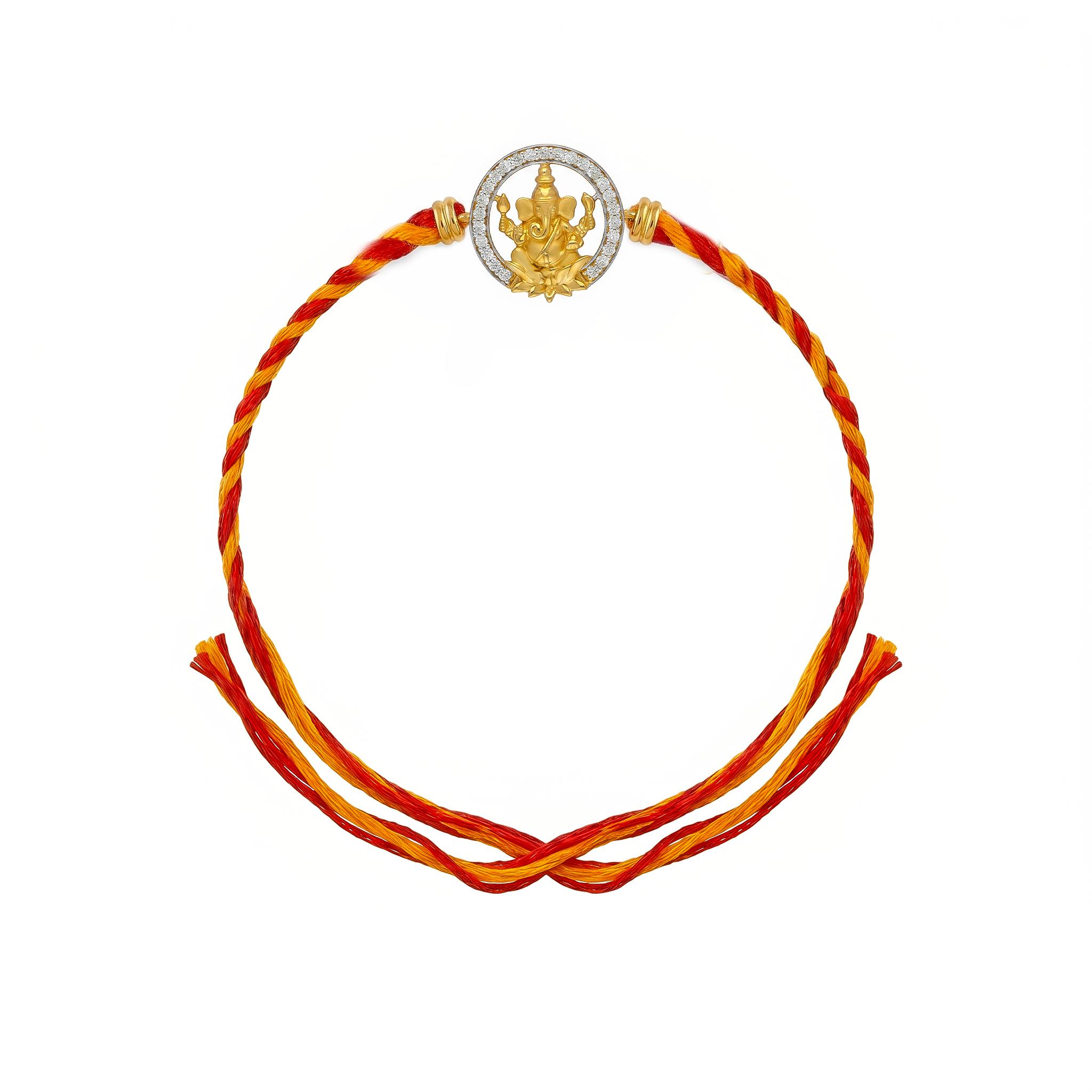 Divine Ganesha Gold-Plated Silver Rakhi ,