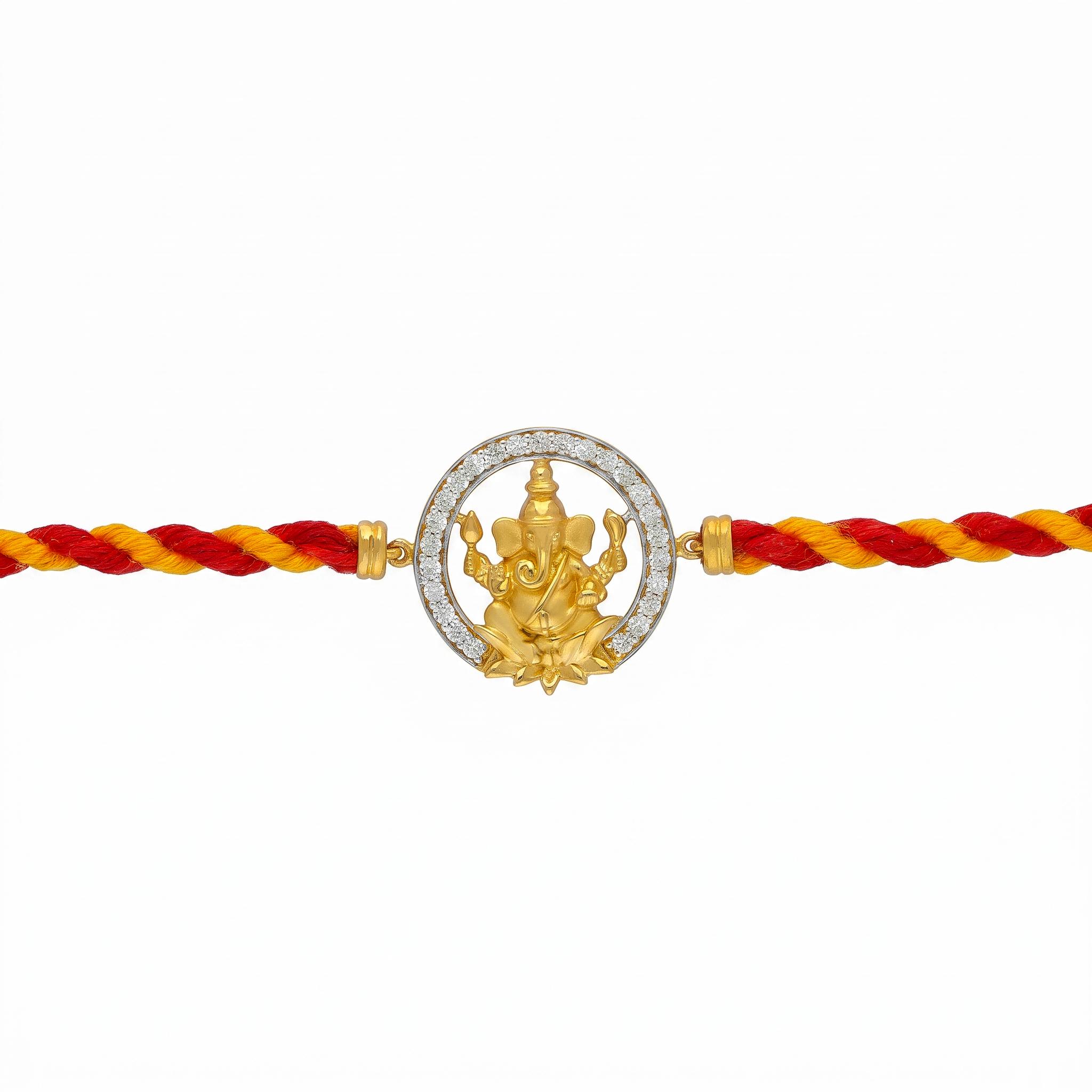 Divine Ganesha Gold-Plated Silver Rakhi ,