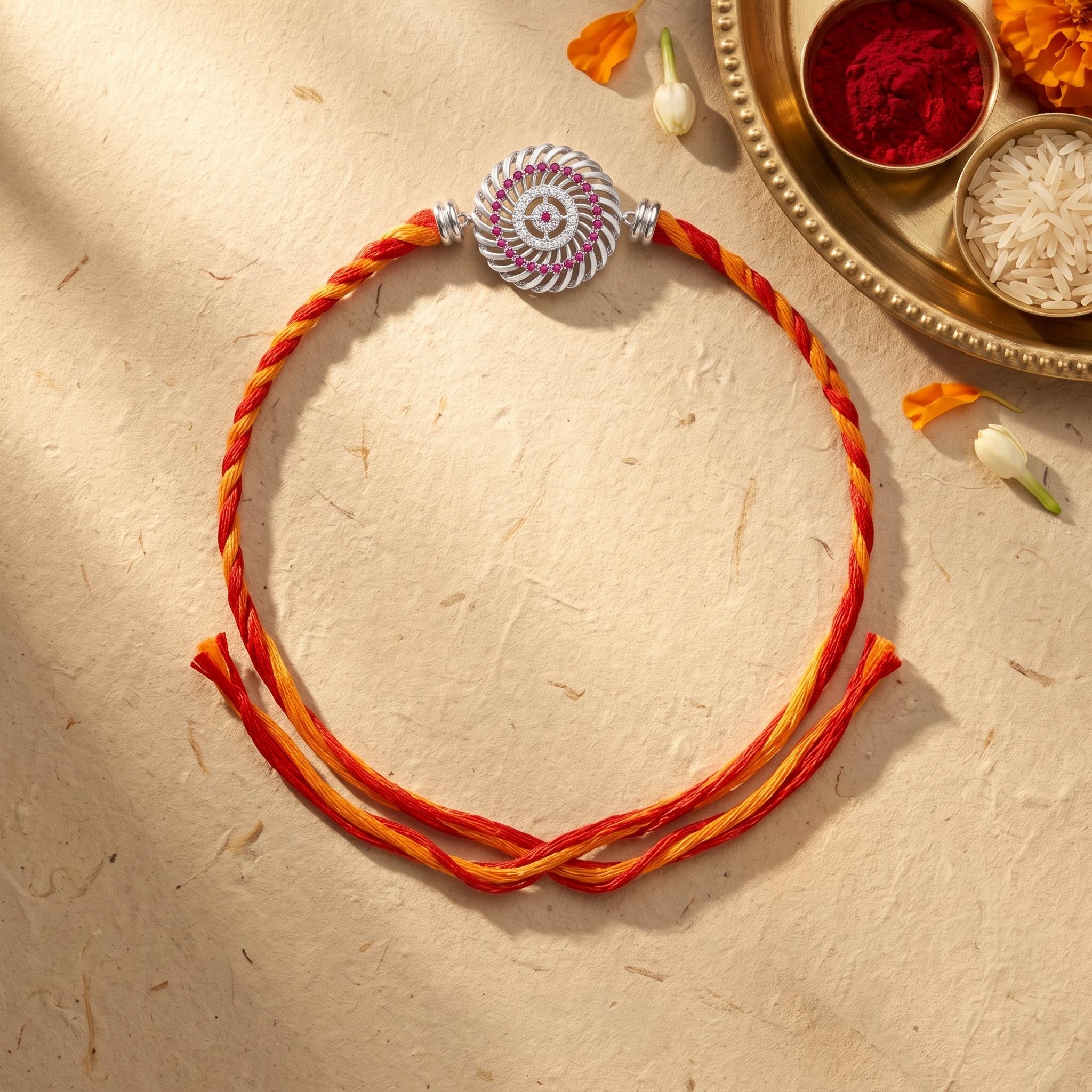 Spiral Chakra Ruby CZ 925 Sterling Silver Rakhi ,