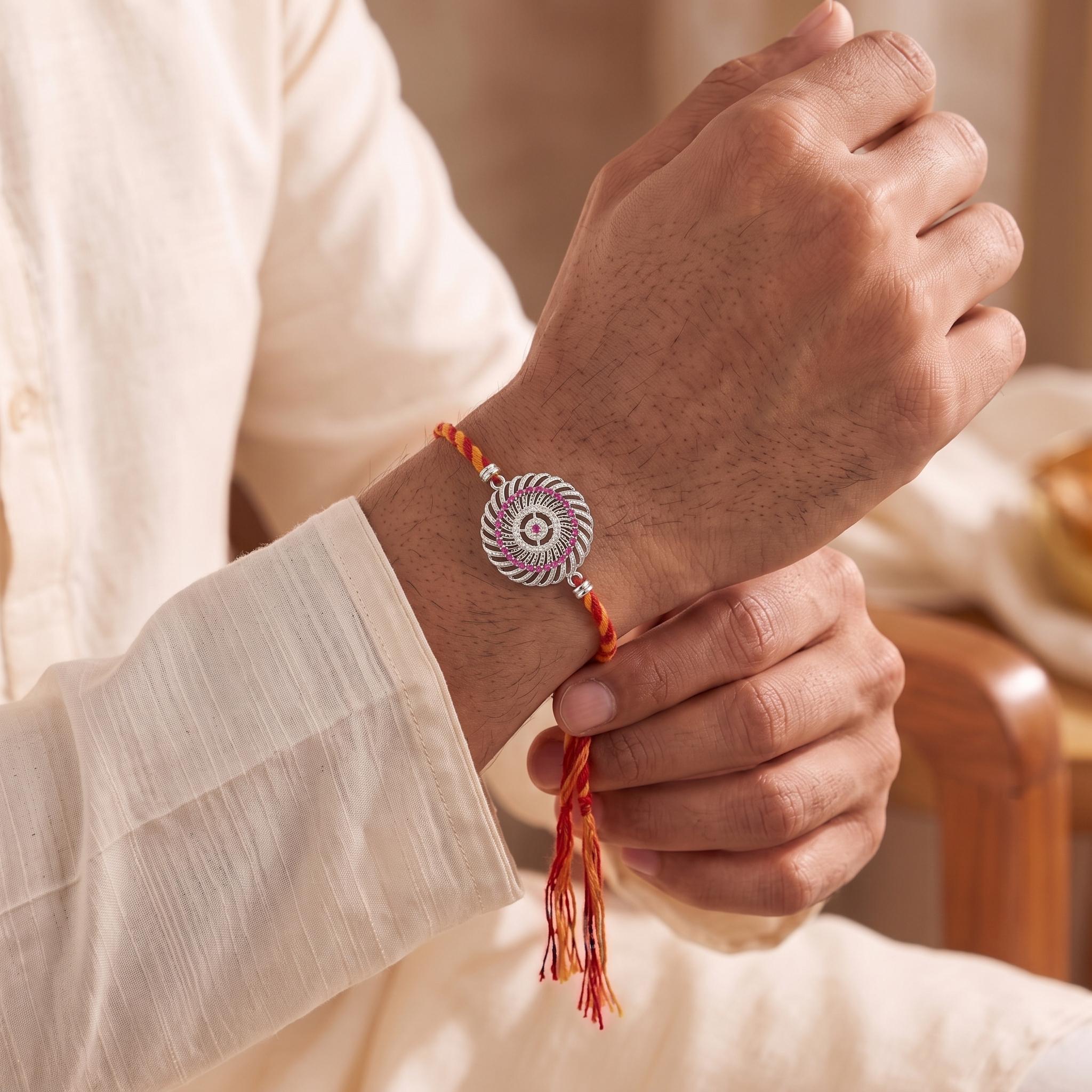 Spiral Chakra Ruby CZ 925 Sterling Silver Rakhi ,