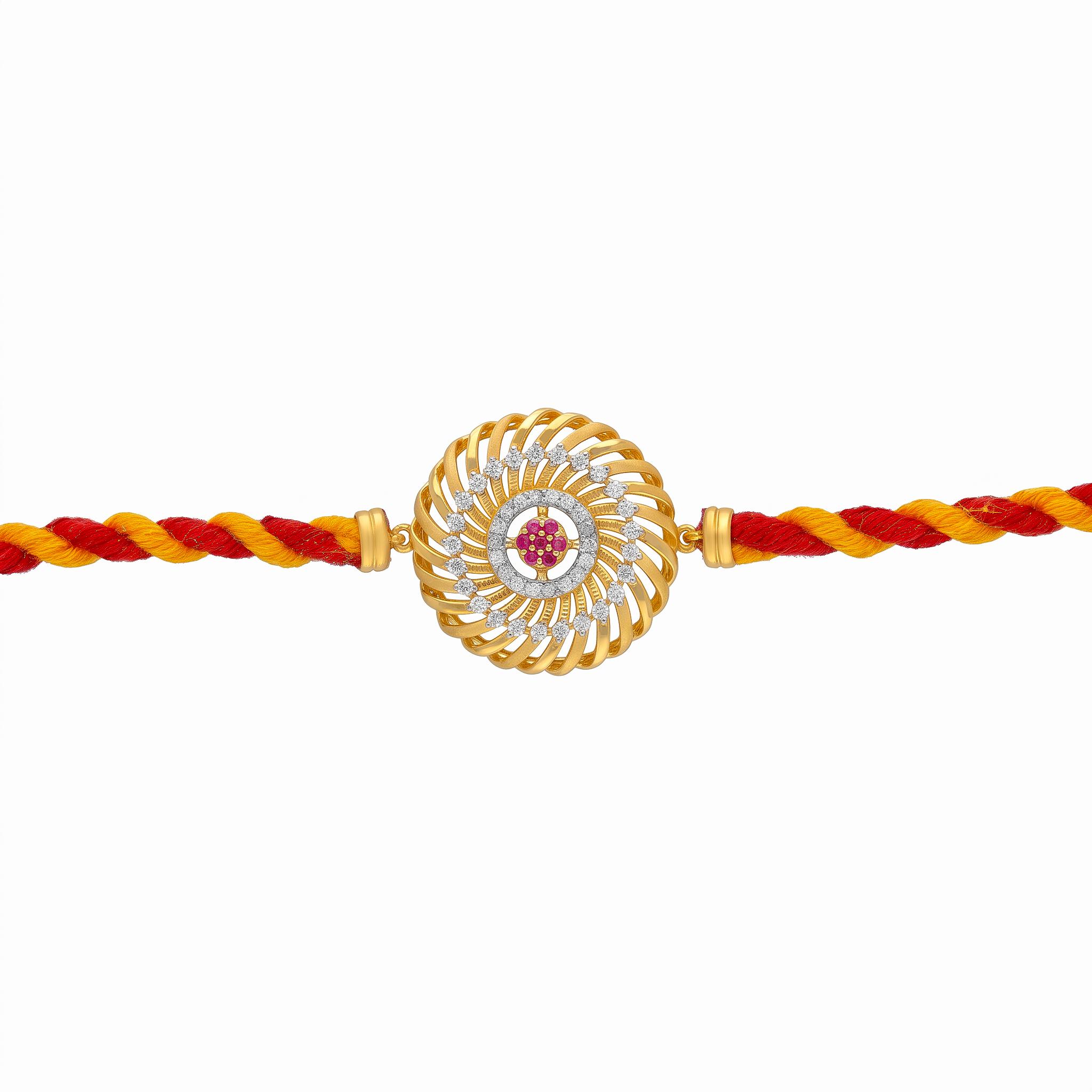 Spiral Chakra Ruby CZ Silver Gold-Plated Rakhi ,
