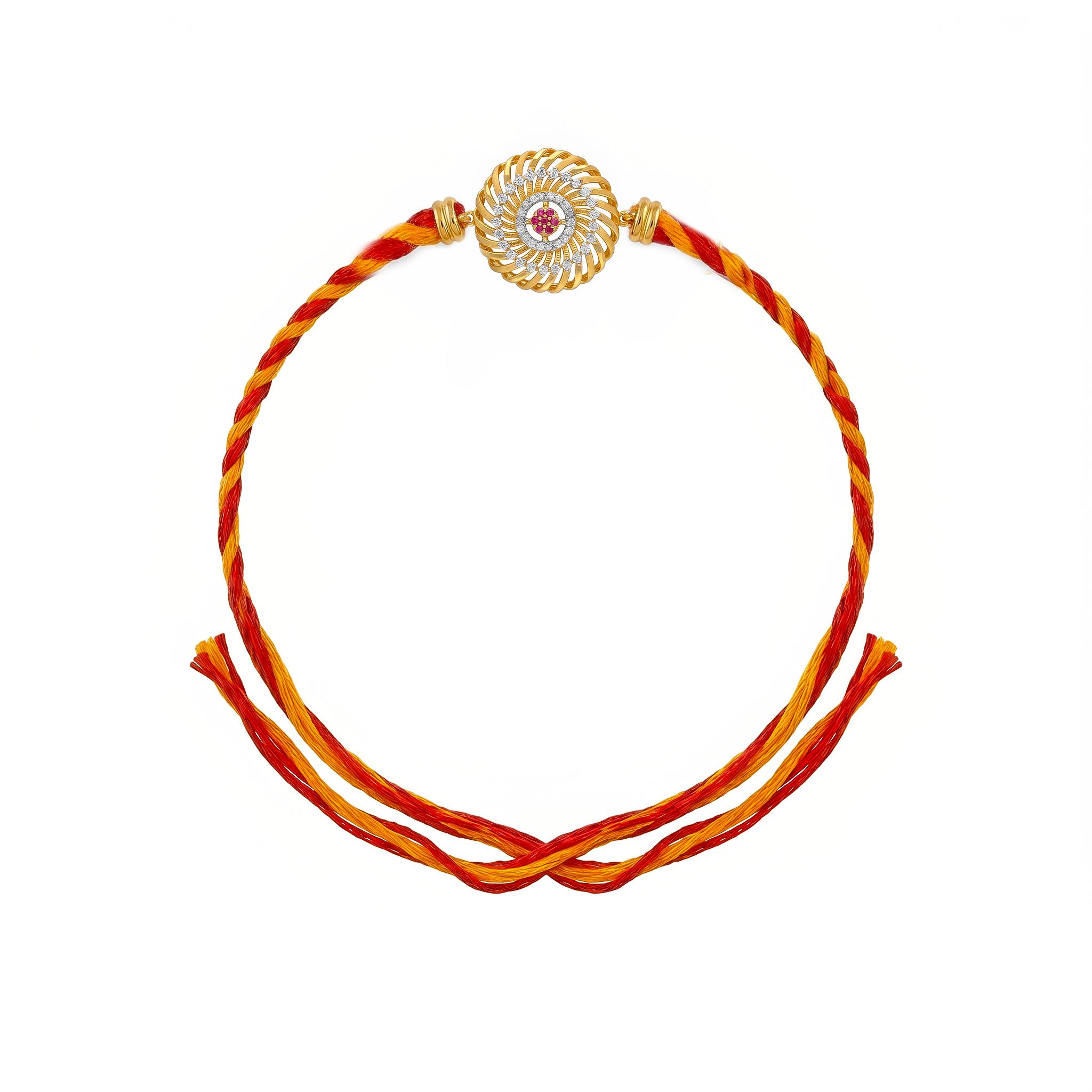 Spiral Chakra Ruby CZ Silver Gold-Plated Rakhi ,
