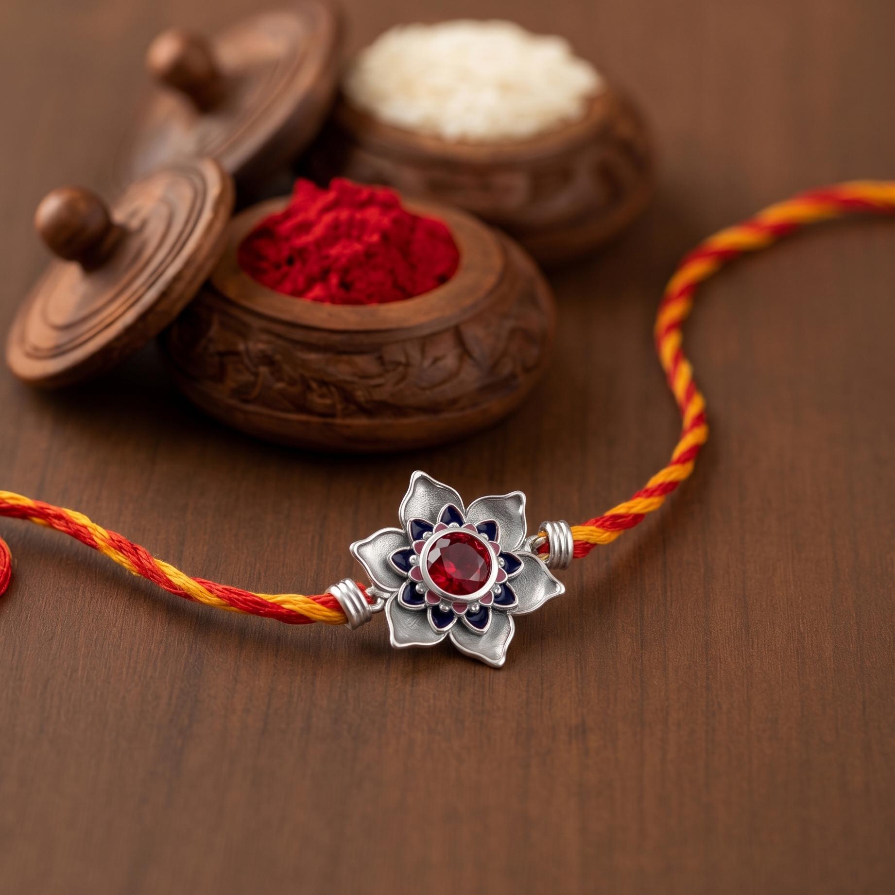 Blooming Lotus Silver Rakhi ,
