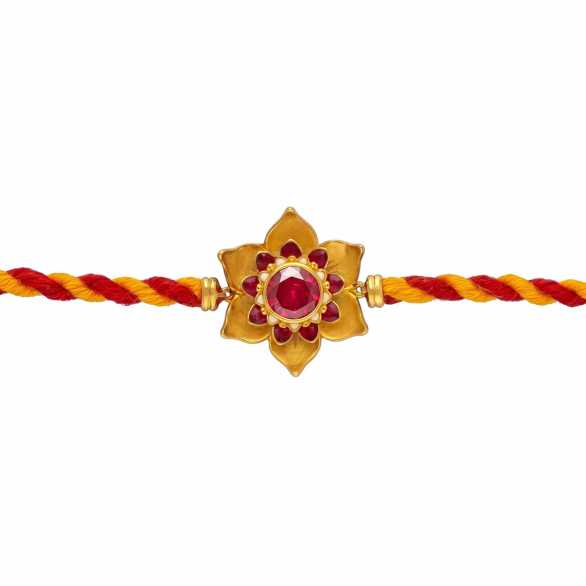 Blooming Enamel Lotus Silver Gold-Plated Rakhi ,