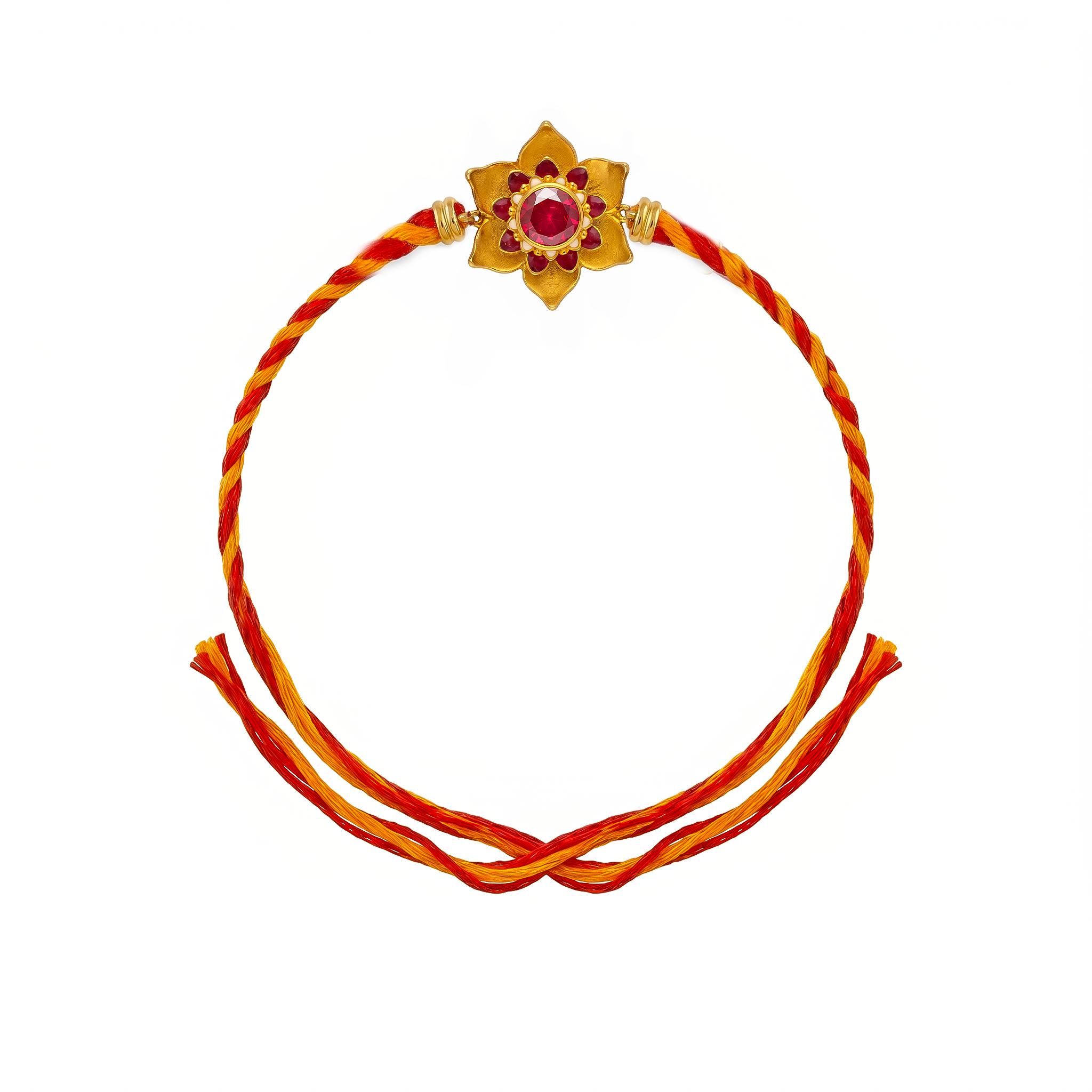 Blooming Enamel Lotus Silver Gold-Plated Rakhi ,