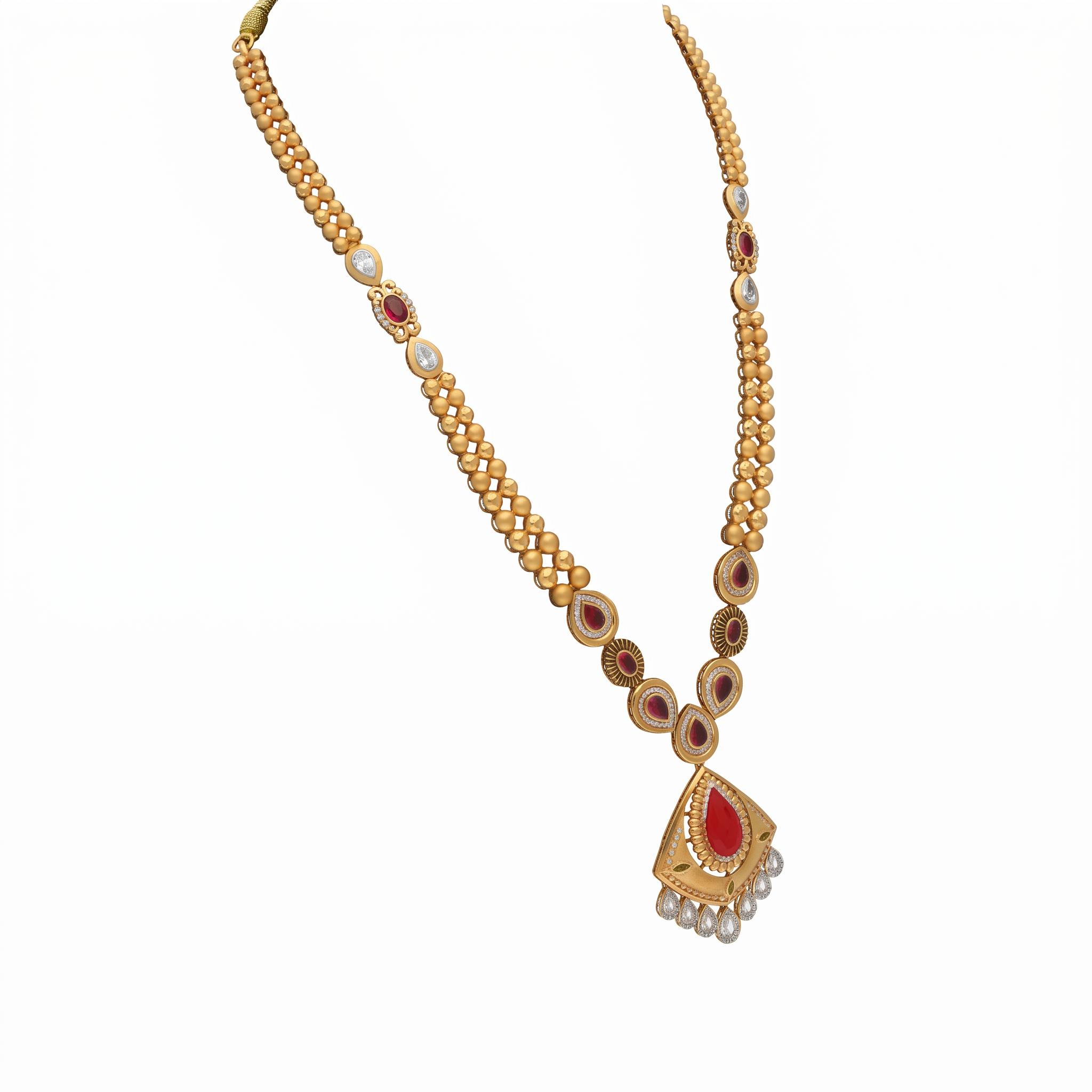Gold Bead Long Necklace ,