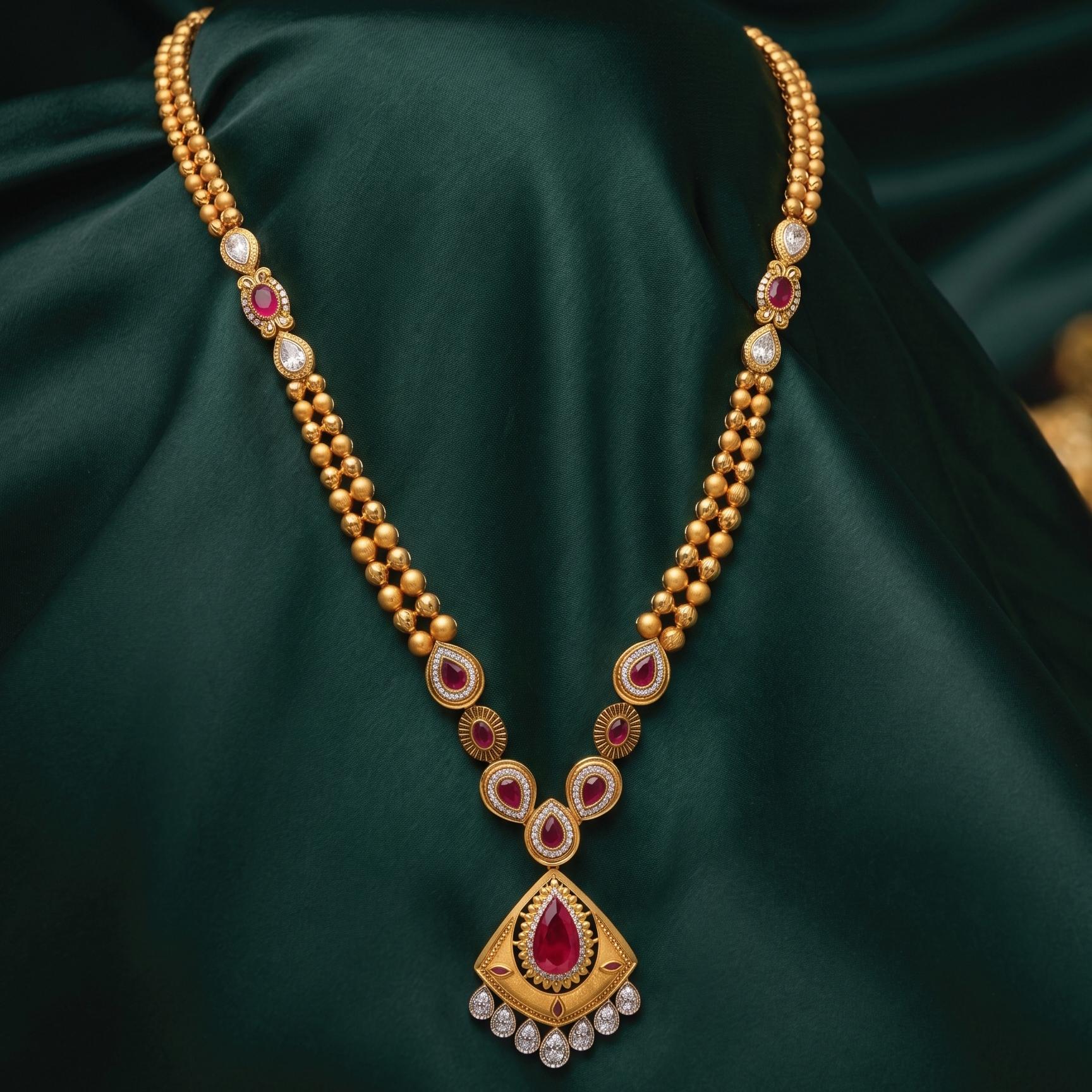 Gold Bead Long Necklace ,