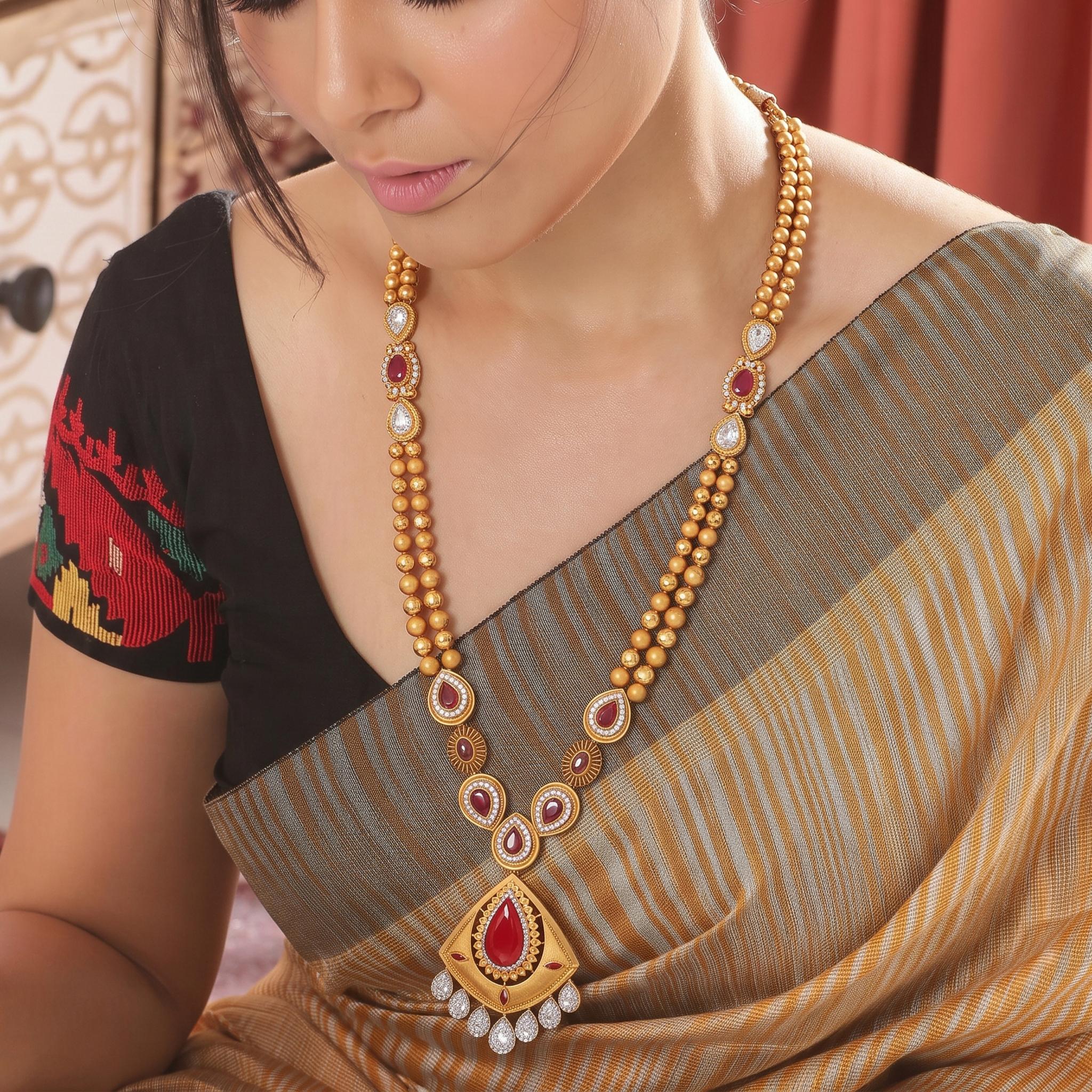 Gold Bead Long Necklace ,