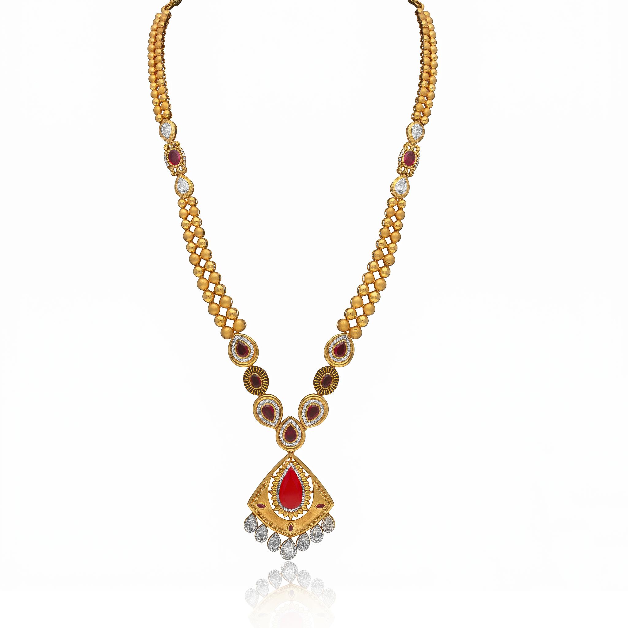 Gold Bead Long Necklace ,